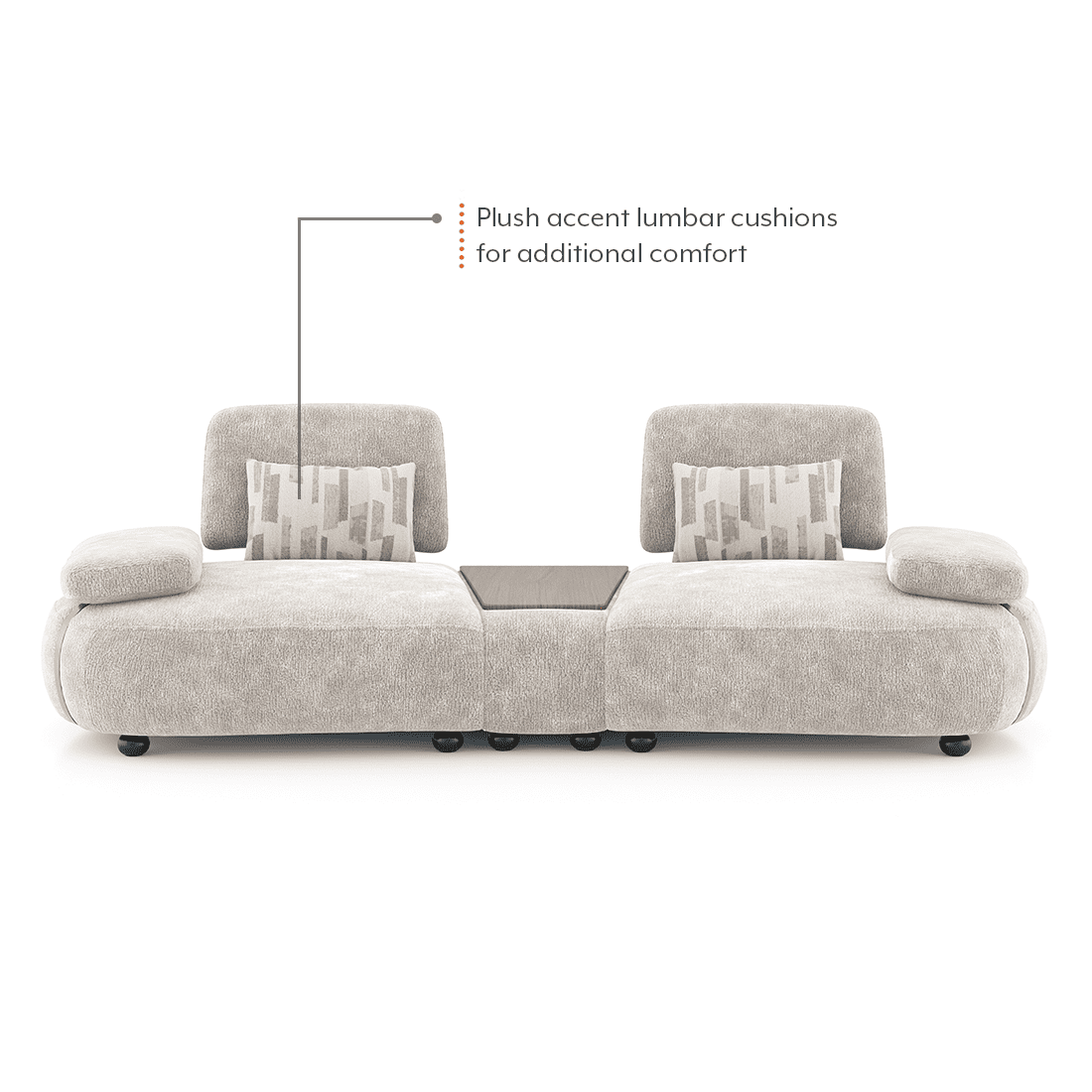 Soho 3 Seater Fabric Sofa With Modular Wood Top Table In Turtledove Fabric