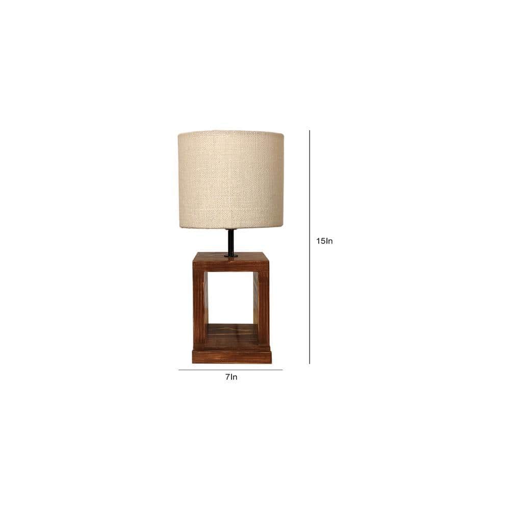 Moby Brown Wooden Table Lamp with Yellow Printed Fabric Lampshade