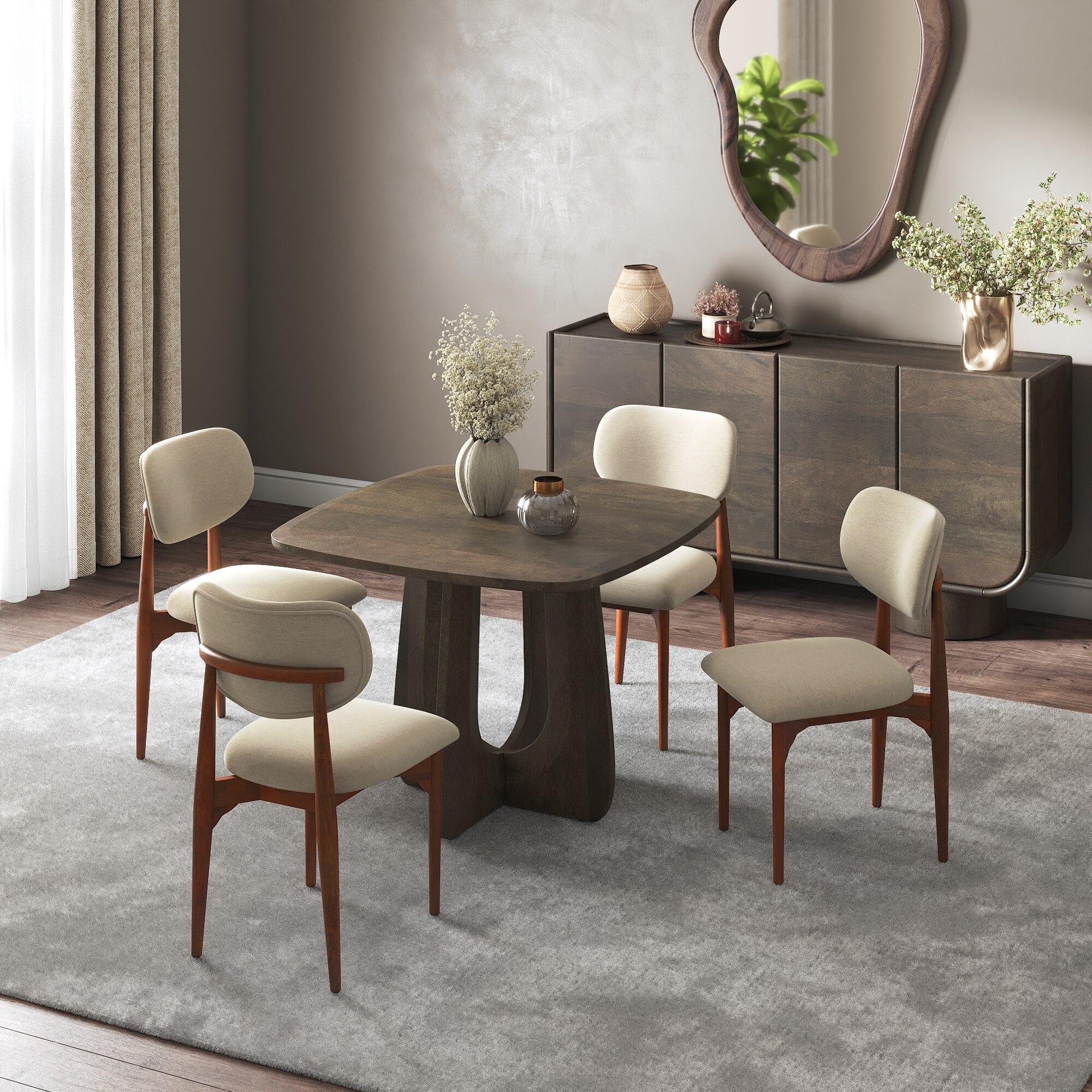 Aero Solid Wood 4 Seater Dining Table With Ollie Dining Chair