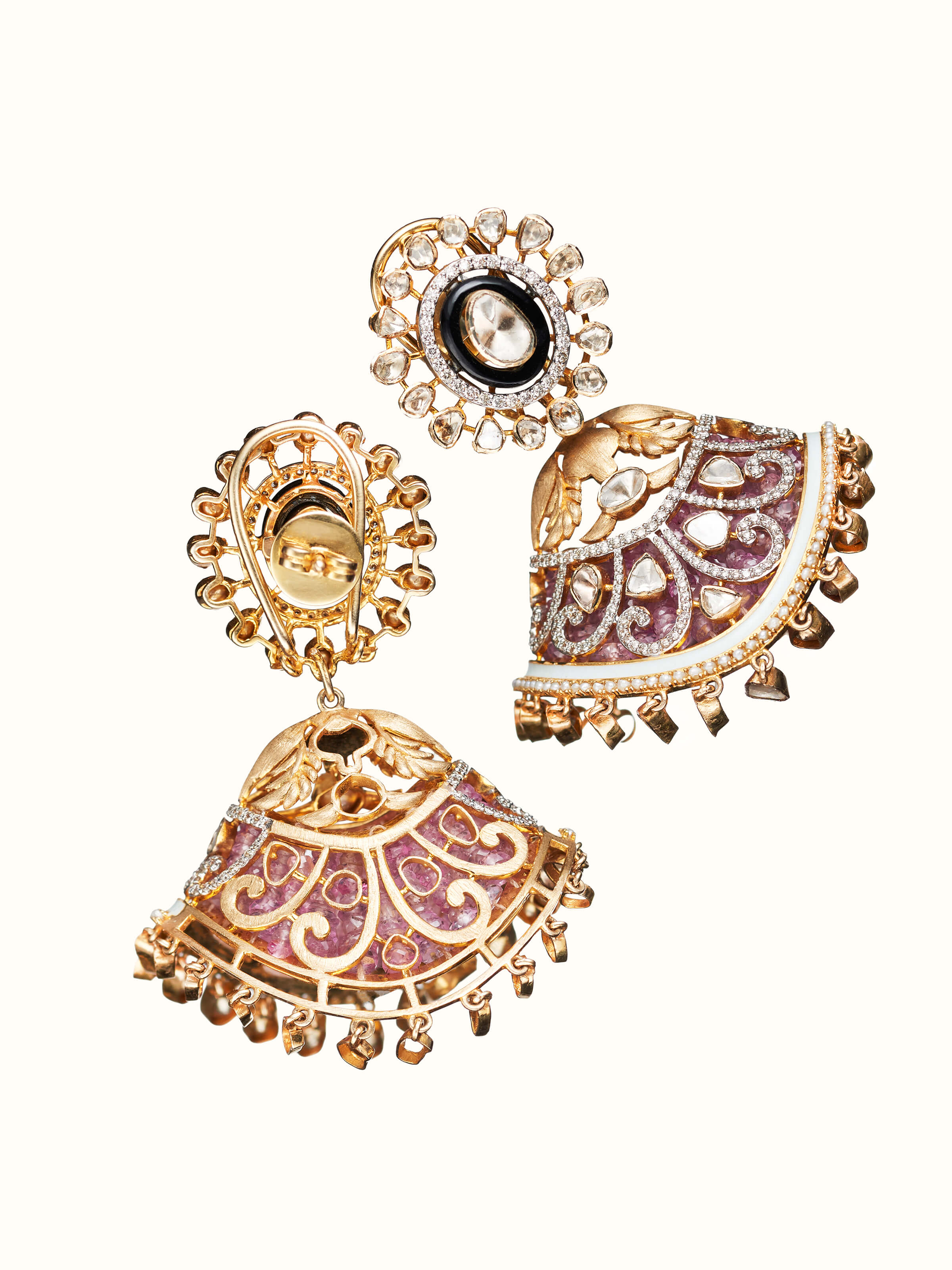 back view of open setting 14 karat gold drop earrings