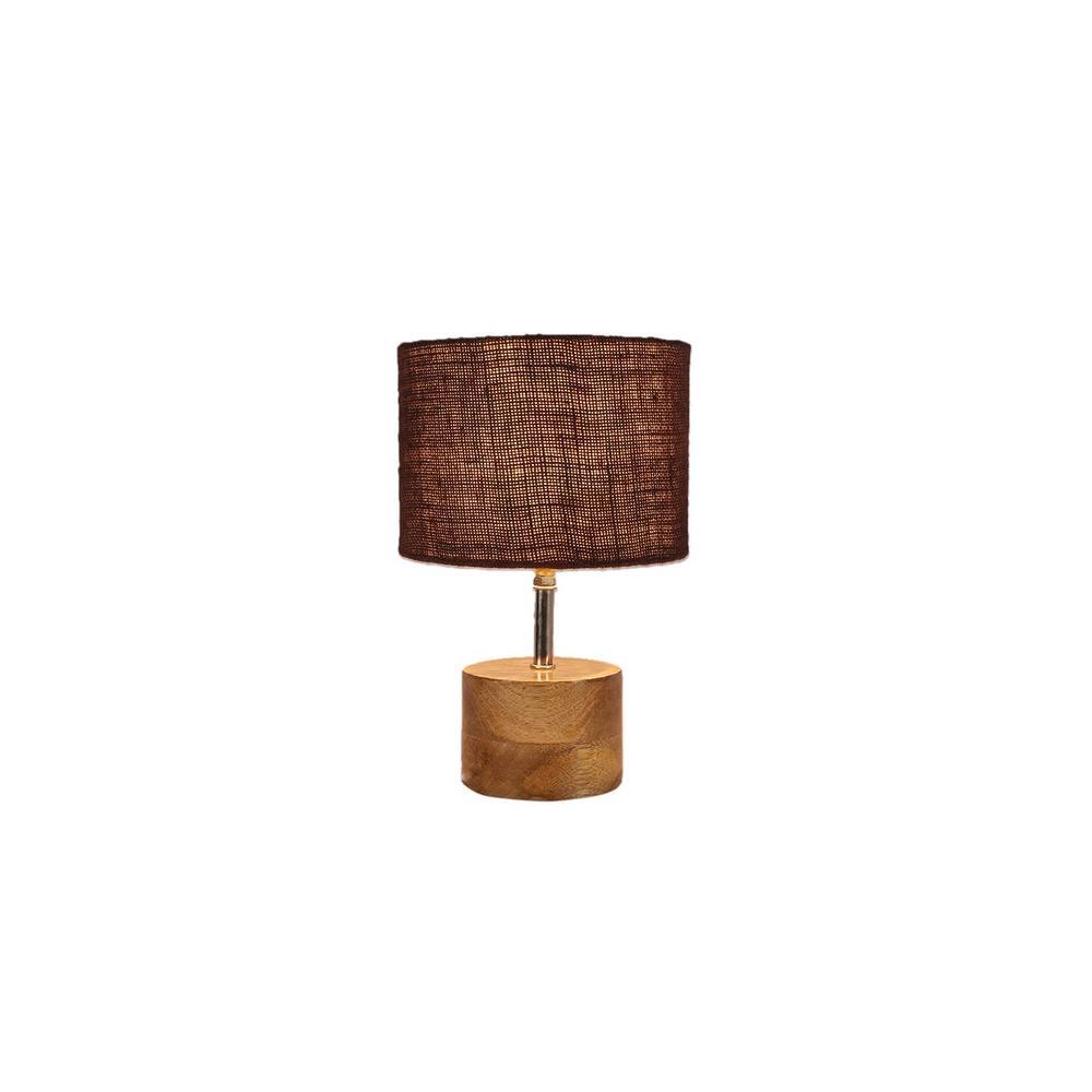 Loyall Brown Natural Fiber Shade Table Lamp with Natural Wooden Base