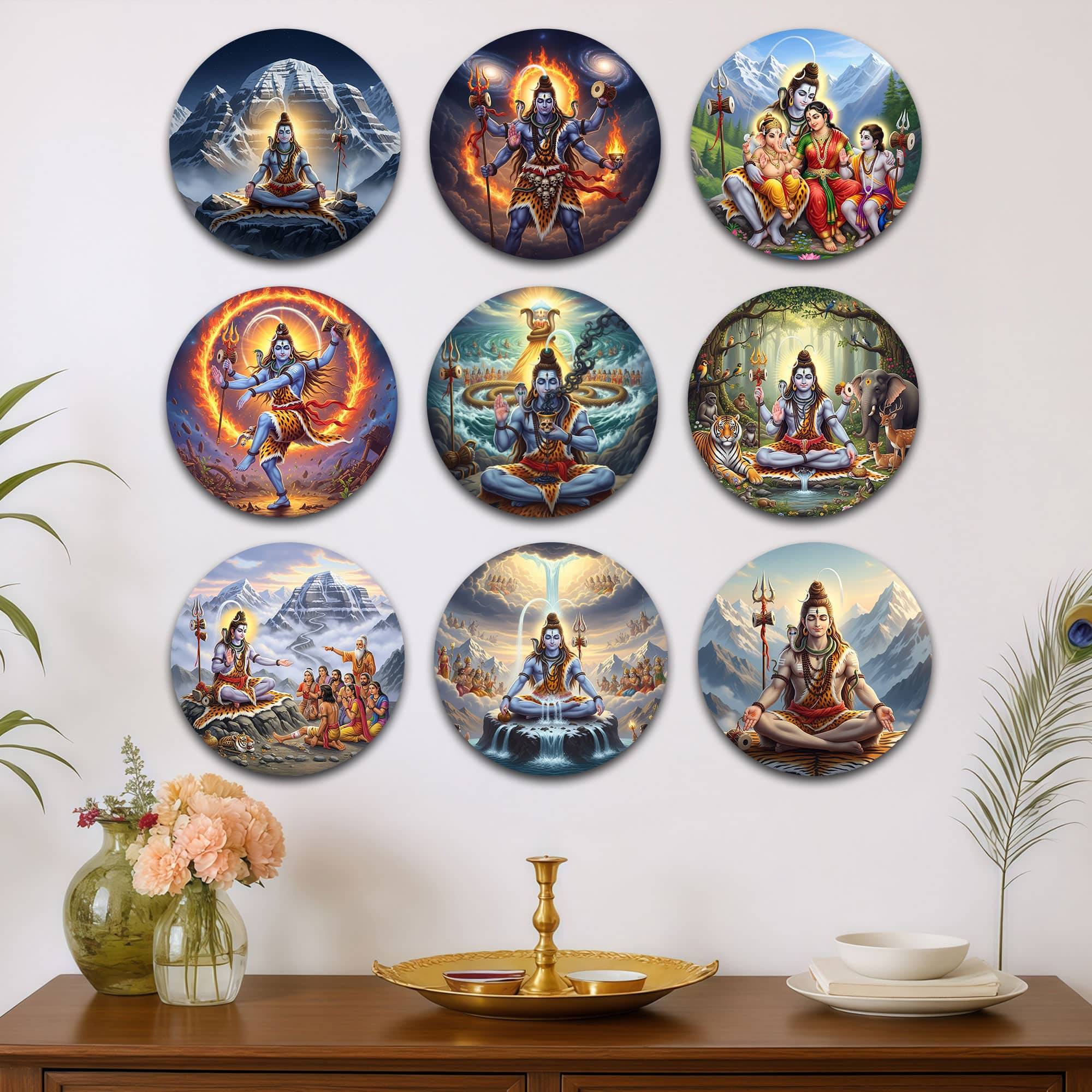 The Castle Decor Lord Shiva Wall Art Set of 9 Spiritual Decorative Prints - The Castle Decor