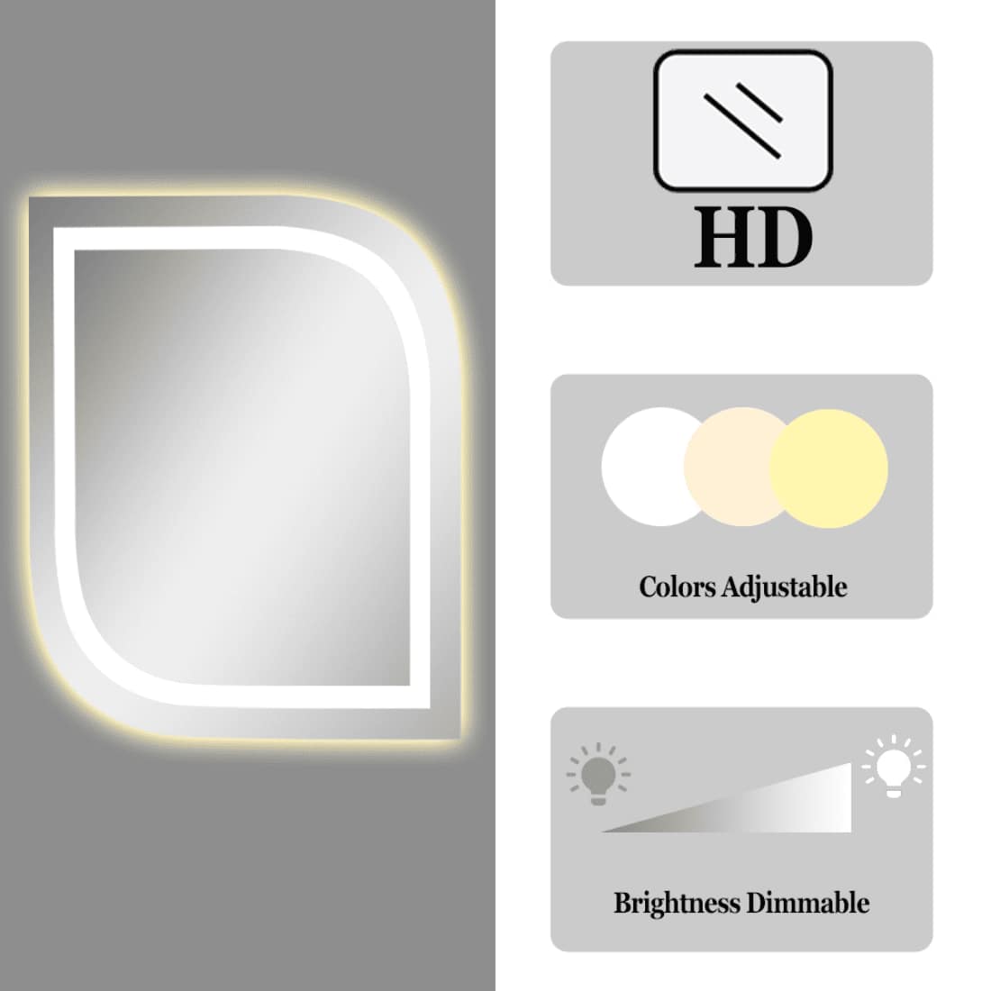 LED Elegant Square Mirror - Modern Illuminated  Mirror with Soft LED Lighting