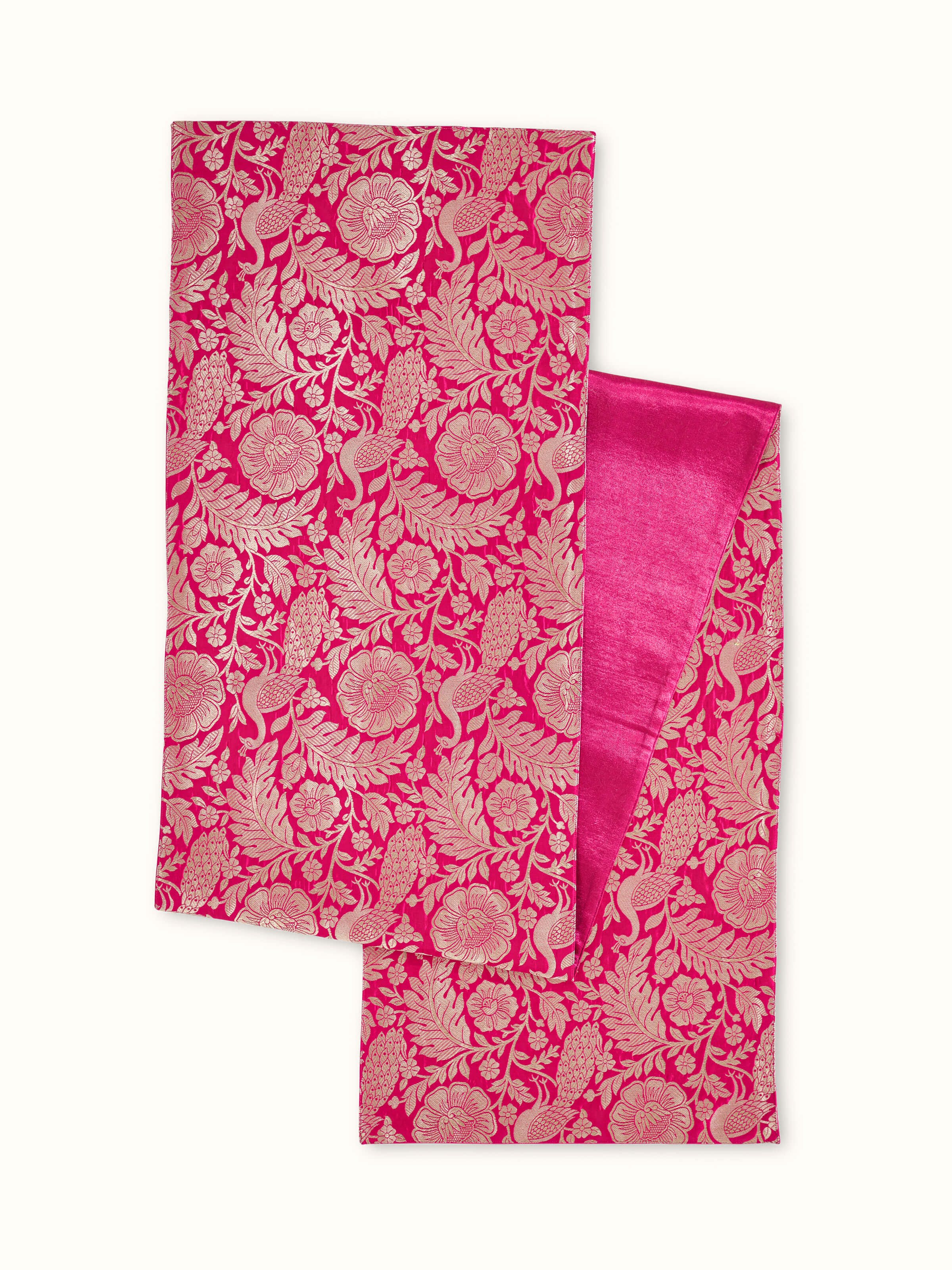 Avasa Rani Mor Jaal Silk Banarasi Brocade Handloom Table Runner