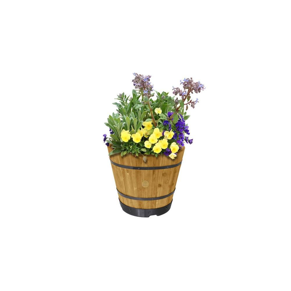 VegTrug Wooden Barrel Planters 37cm Burnt Oak
