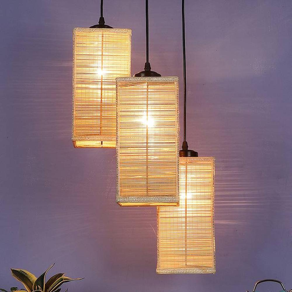 Kasen Beige Bamboo Cluster Hanging Light