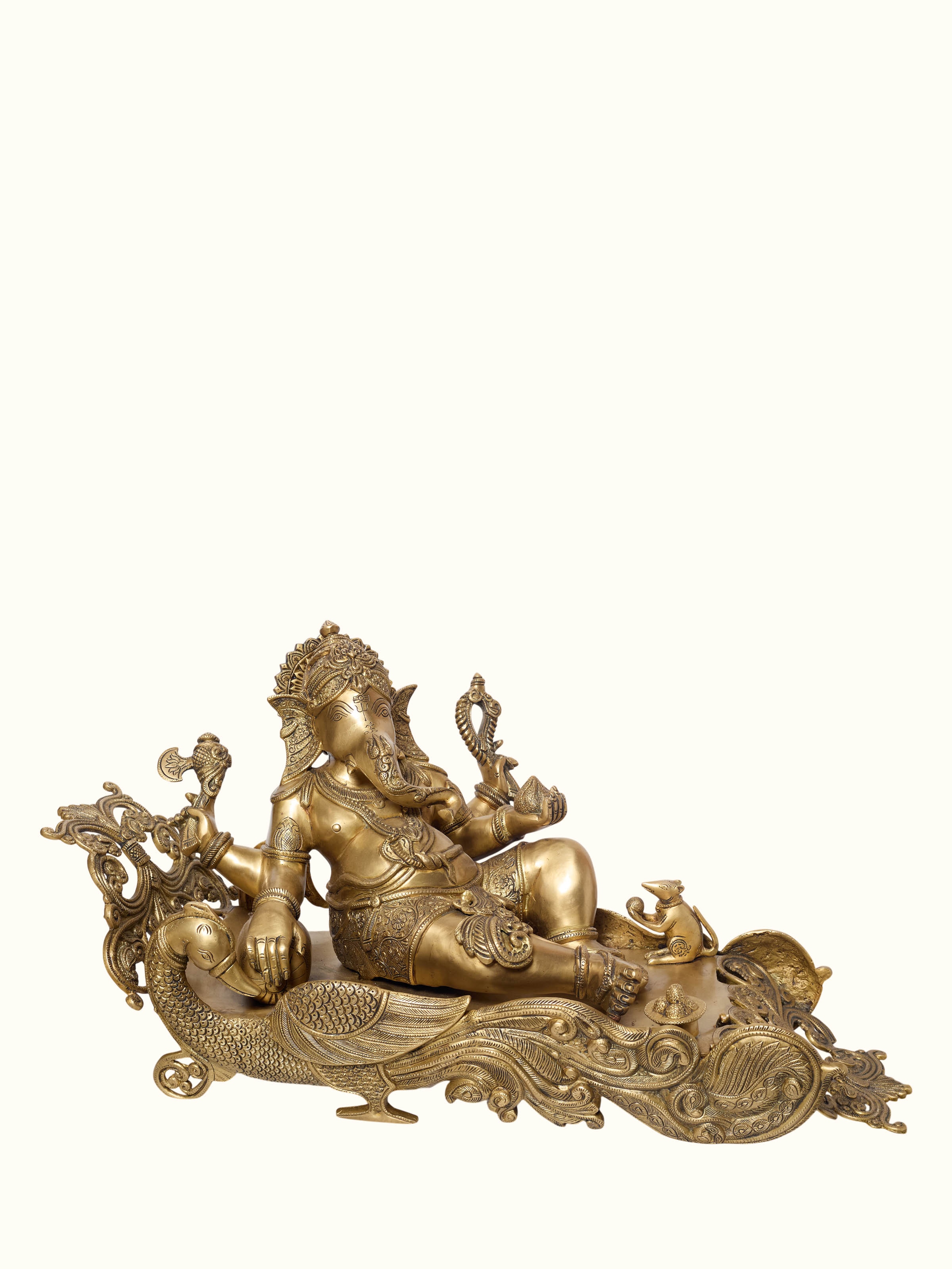 Brass Ganesha Sitting Peacock Idol