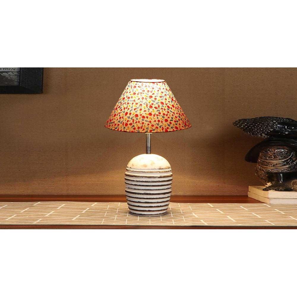 Multicolor cotton with White Brushed Wood Table Lamp -3
