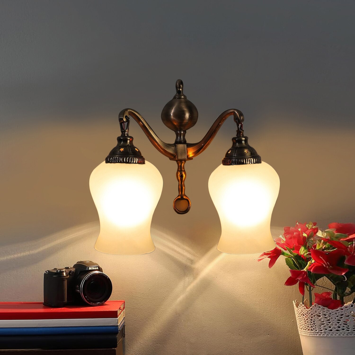 Devansh Metal Electric Wall Light in White Colour with White Shade Count of 2 Lights - Devansh