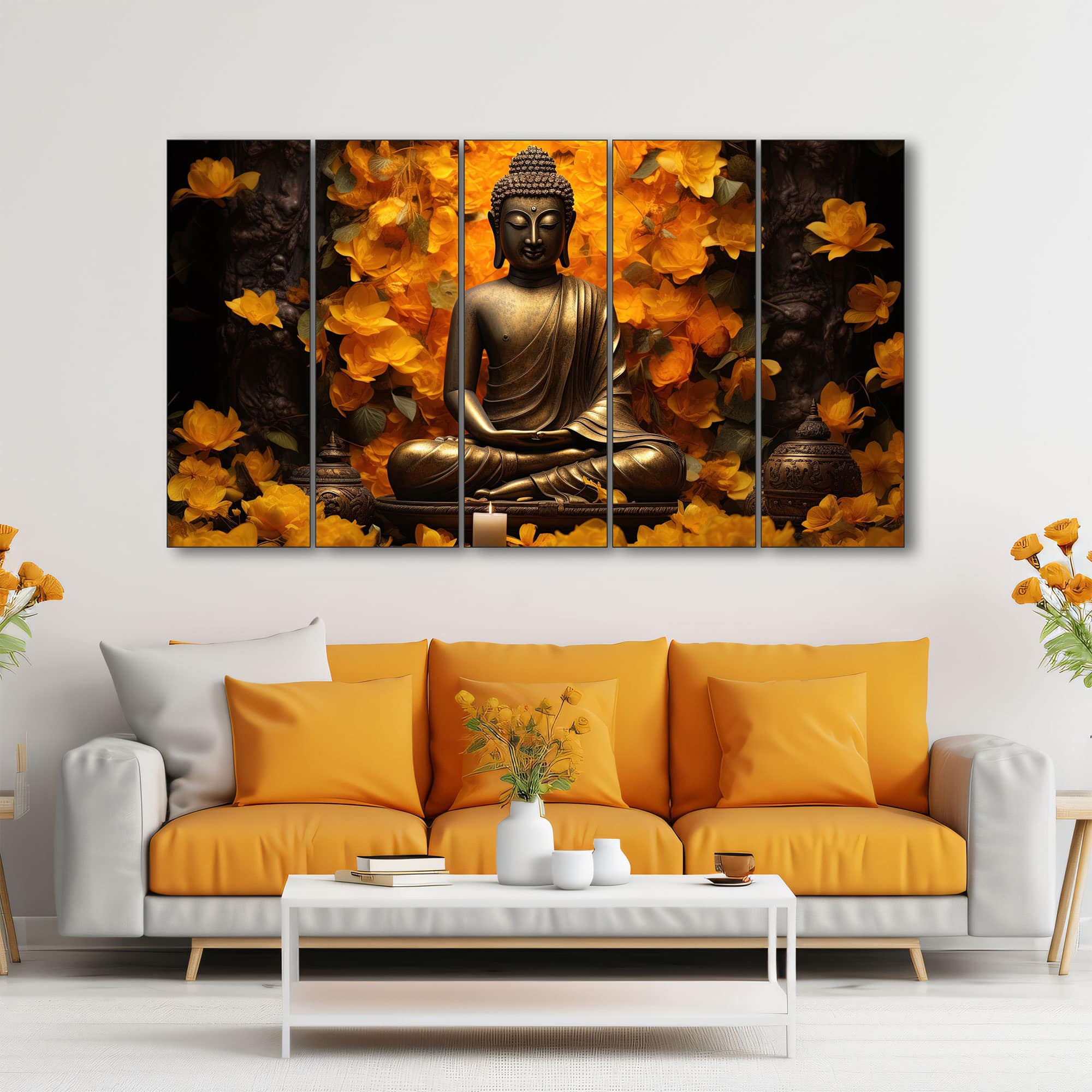 The Castle Decor Lord Buddha Meditation Wall Painting Wooden Framed 27x48 Inch (Style 10) - The Castle Decor
