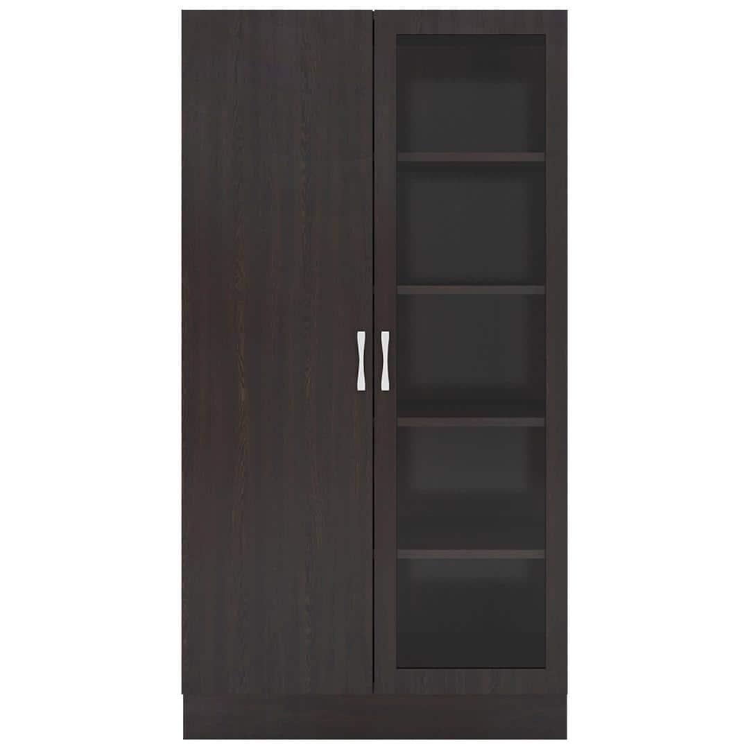 Celestia Double Door Bookshelf cum Crockery Cabinet with Toughened Glass in Antique Ebony Colour