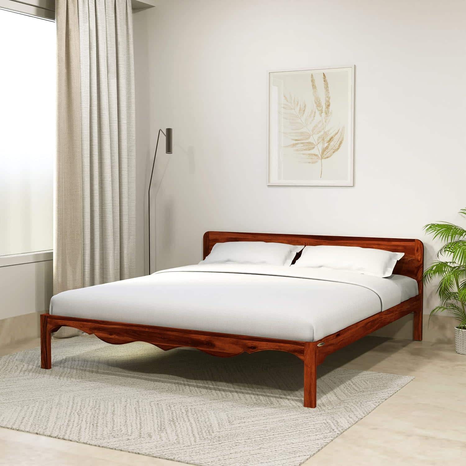 Isabella Solid Wood King Size Non Storage Bed In Honey Oak Finish