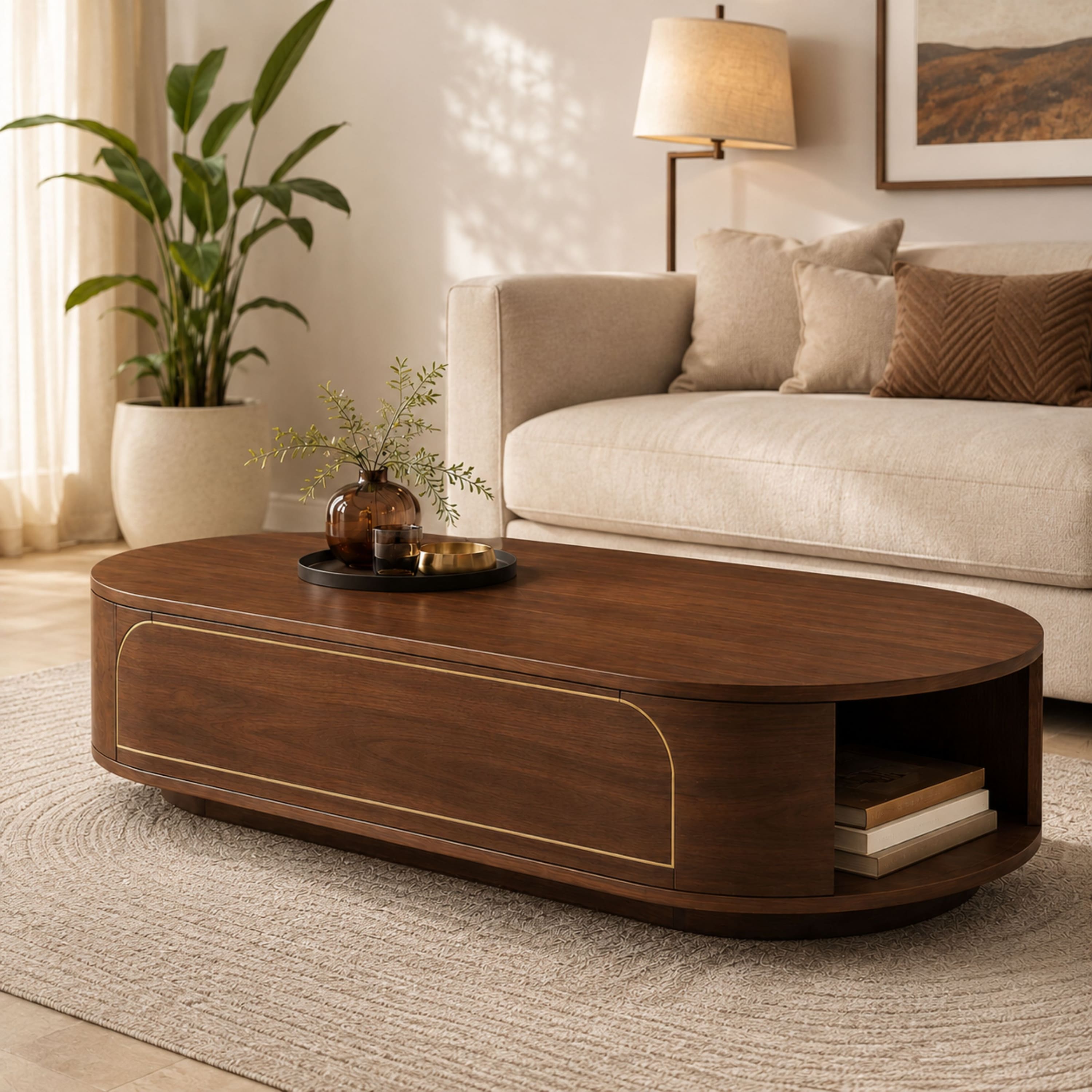 Elora Oval Sheesham Wood Accent Coffee Table in Walnut Finish