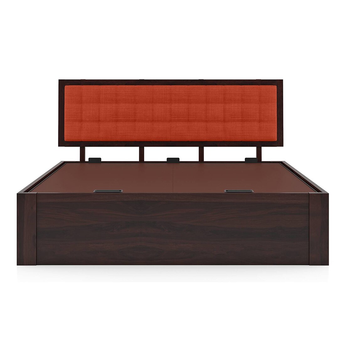 Florence Queen Size Solid Wood Hydraulic Storage Bed In Mahogany Finish & Lava Colour