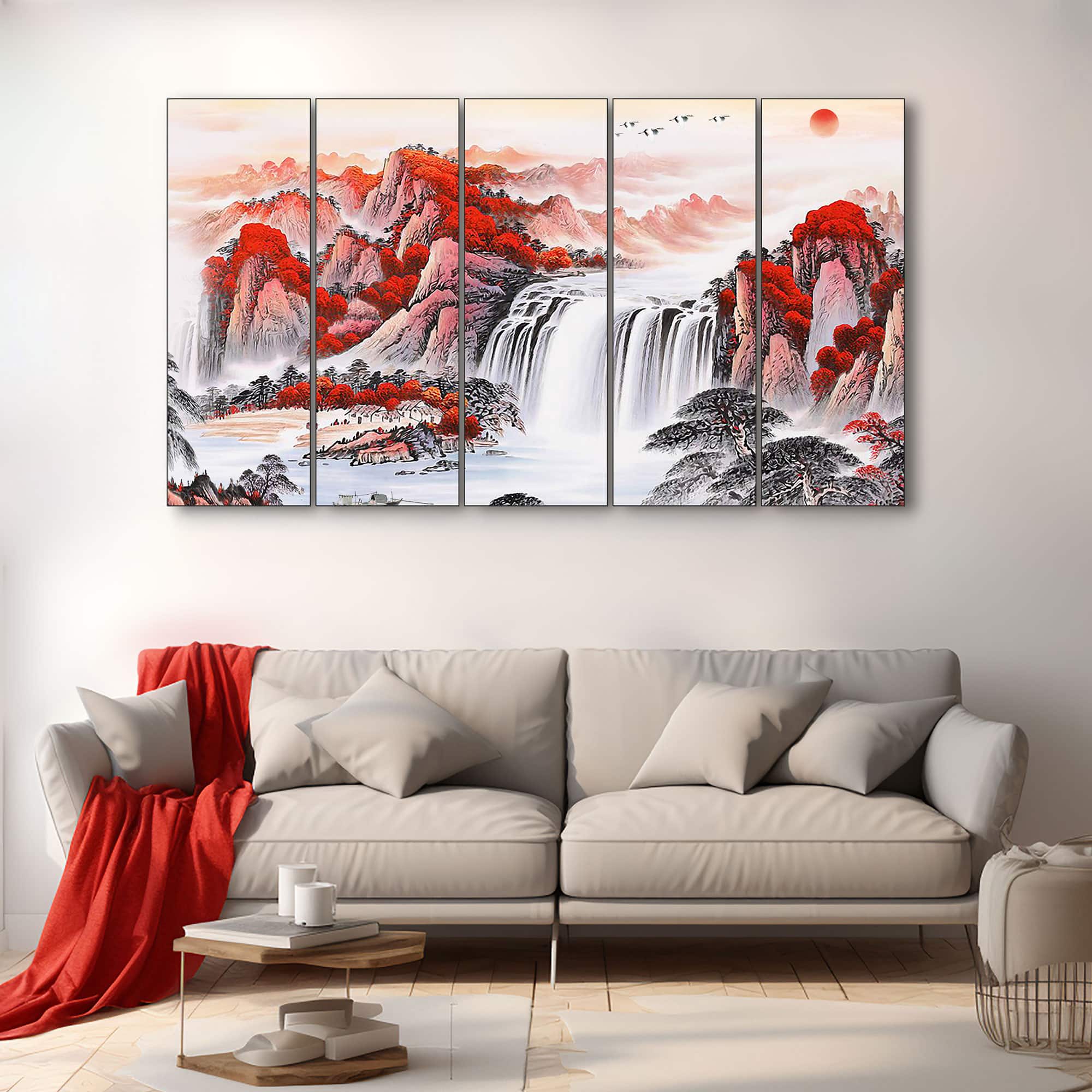 The Castle Decor Waterfall Wall Painting Wooden Framed 27x48 Inch - The Castle Decor