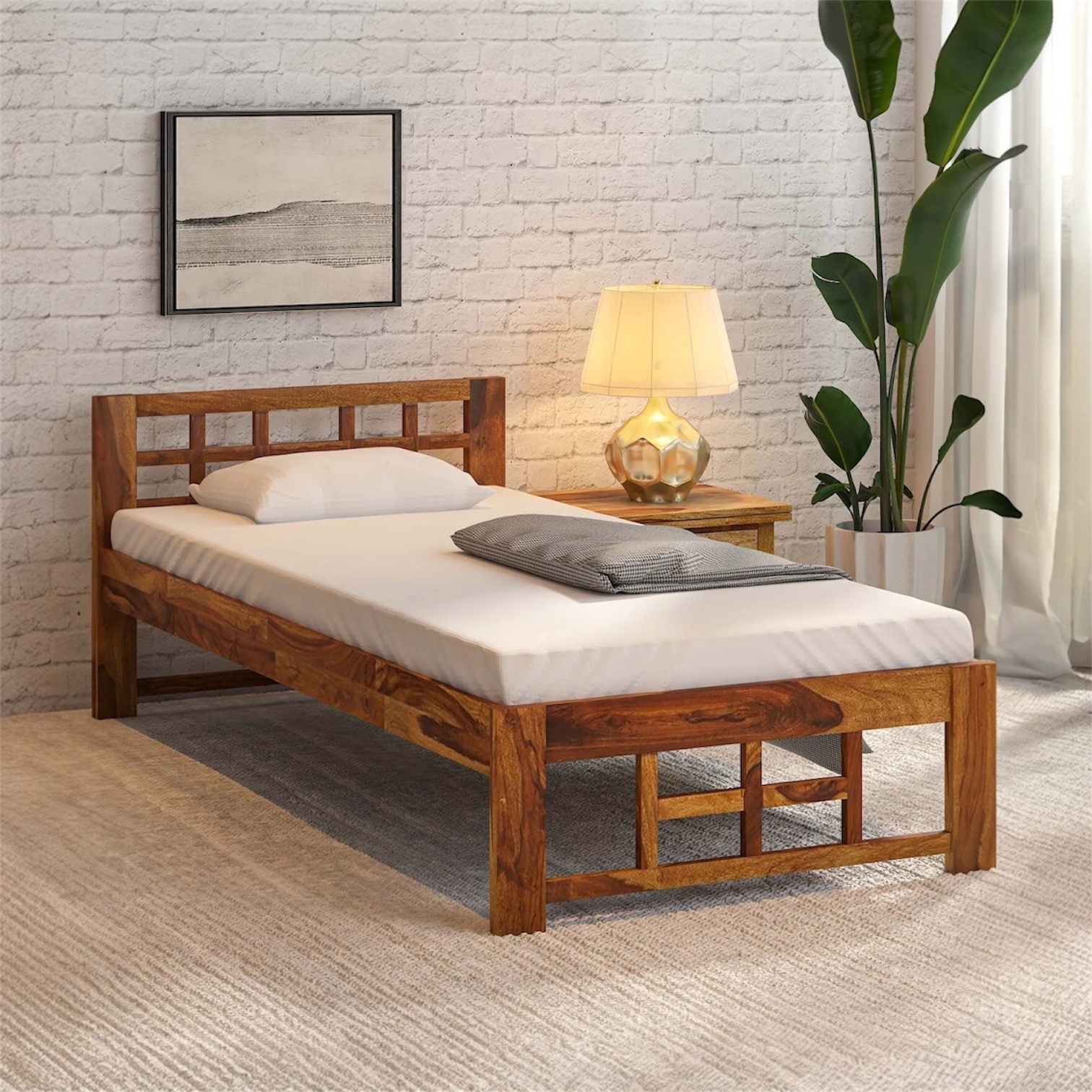 Ralgh Solid Wood Single  Size Bed Without Storage (Rustic Finish)