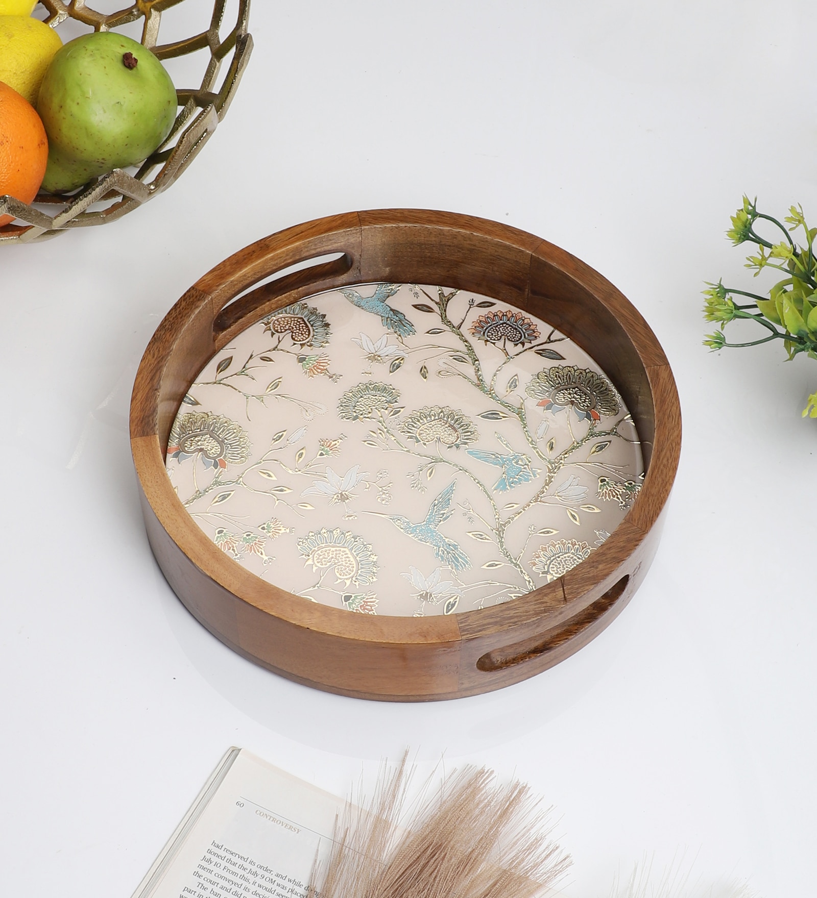 Hummingbird Garden Round Tray for Kitchen Organization - Small (1 Piece)