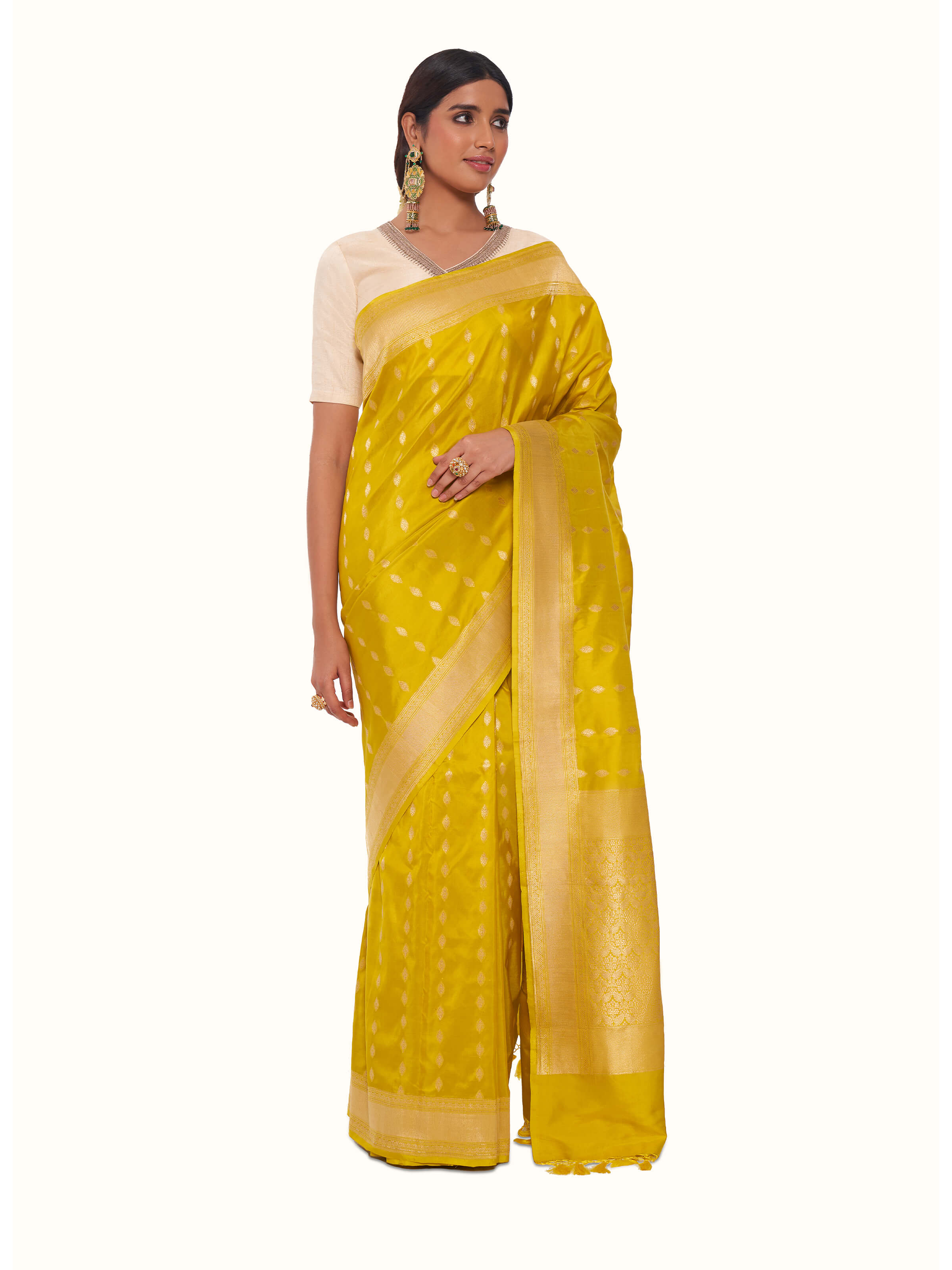 Yellow Mulberry Katan Silk Banarasi Saree