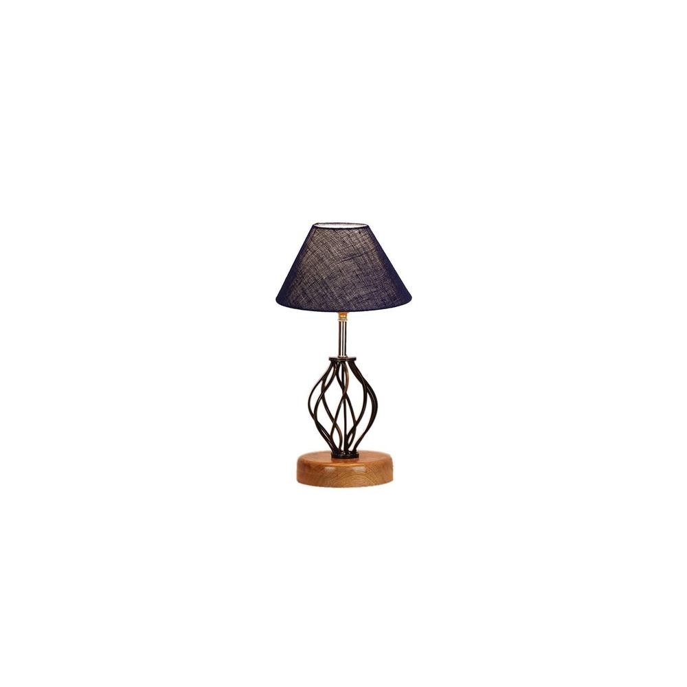 Joanna Blue Jute Table lamp with Wood & Iron Base