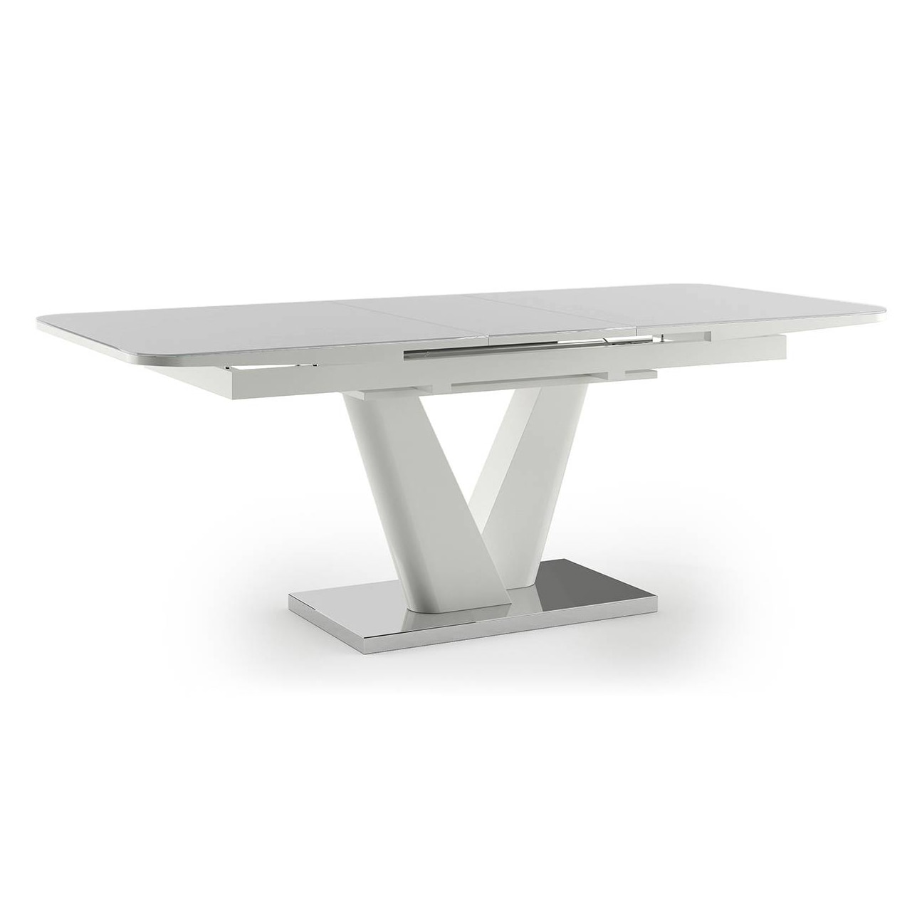 Caribu Glass 4 to 6 Seater Extendable Dining Table in White Ceramic Finish