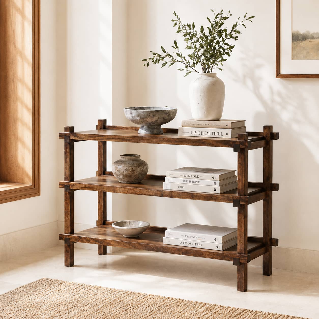 Quinlynn Mango Wood Console Table in Provincial Teak Finish