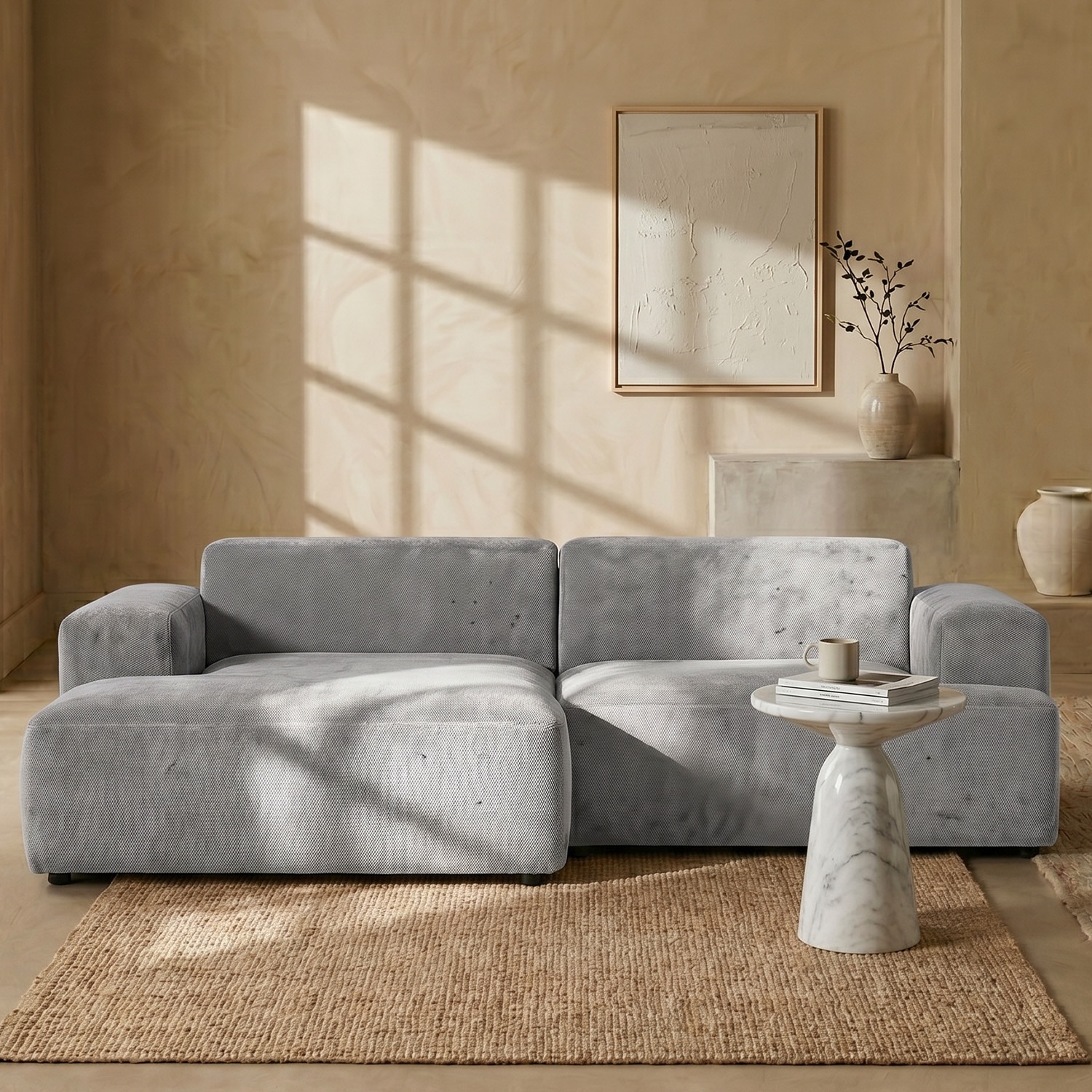 Sophisticated Wood Right Aligned 2-Seater With Upholstery Non Storage Sofa In Grey Colour - Nestroots