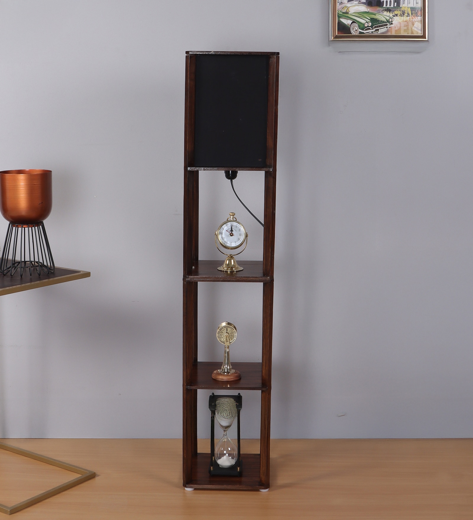 Brown Square Floor Lamp with Black Shade - Pristine Interiors