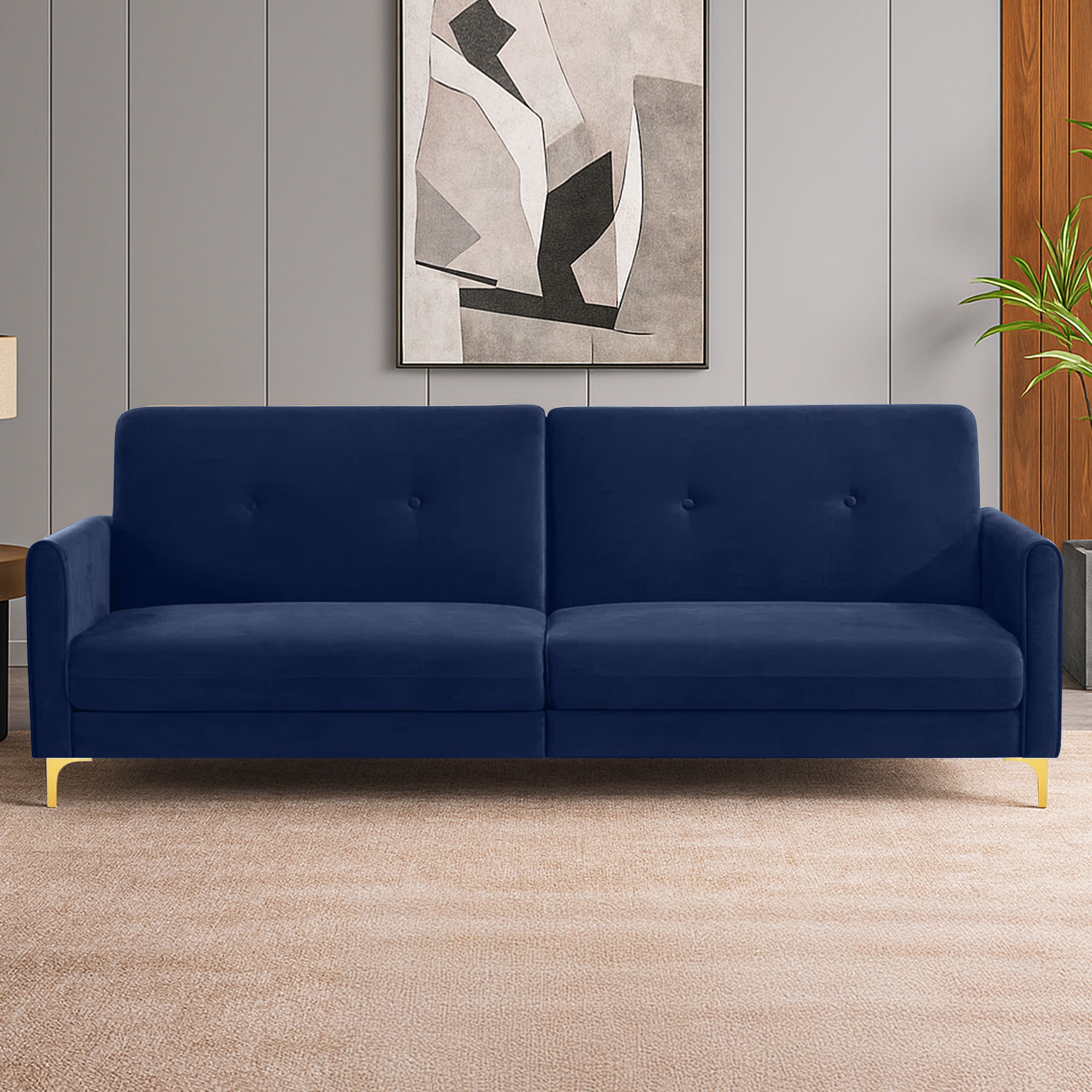 Gilud 3 Seater Click-Clack Sofa cum Bed  in Navy Blue Colour - Ikro Lifestyle