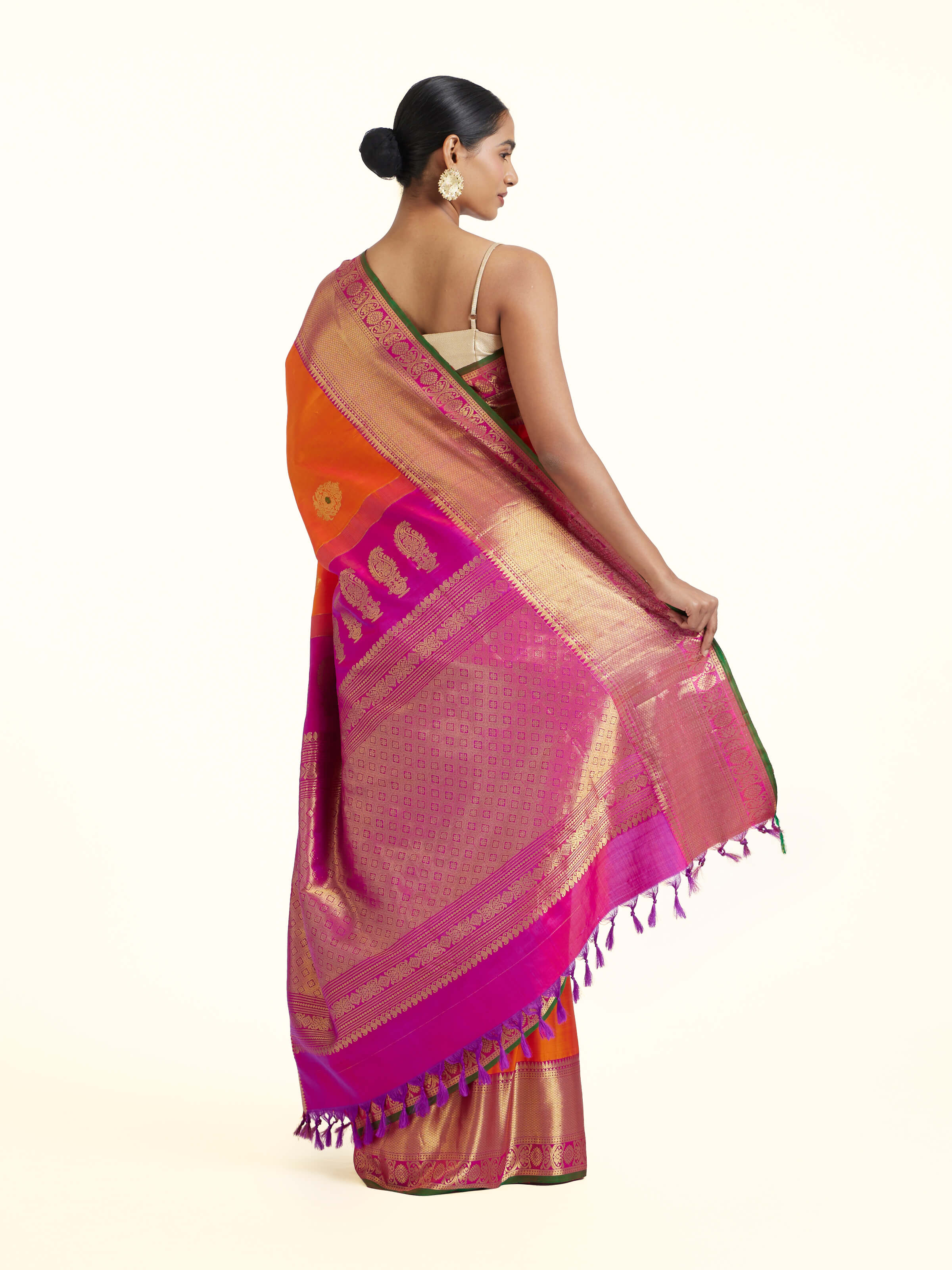 Orange Gadwal Silk Zari Saree