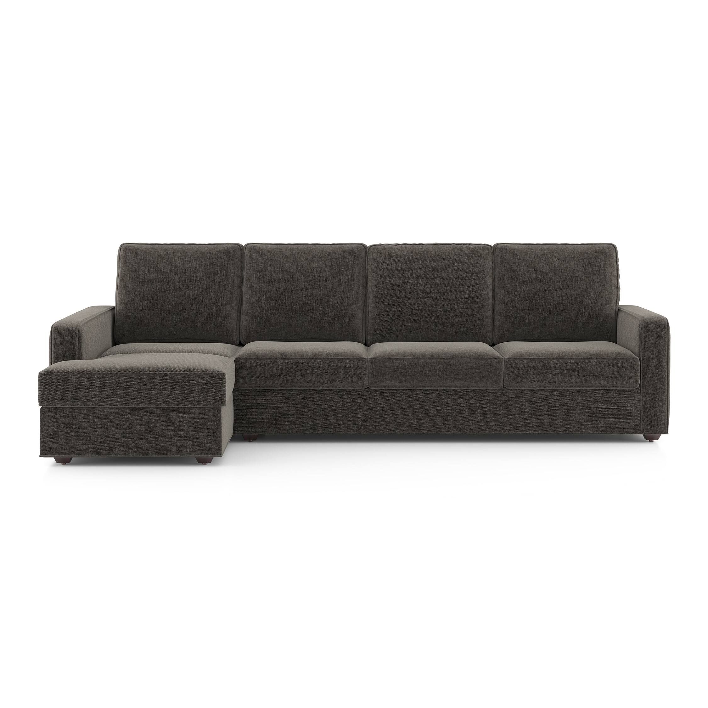 Apollo Sofa (Colour : Smoke, Cushion : Soft, Back Type : High Back, Seating Capacity : Left Aligned 3 Seater + Left Aligned Chaise) - Urban Ladder