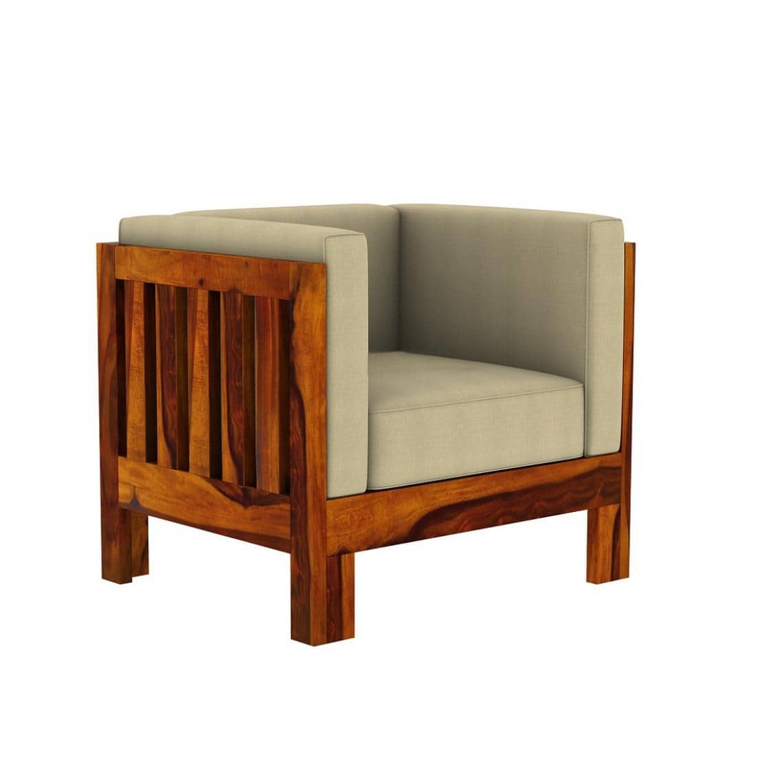 Prashiv 2+1+1 Seater Wooden Sofa (Creame Colour, Honey Finish)