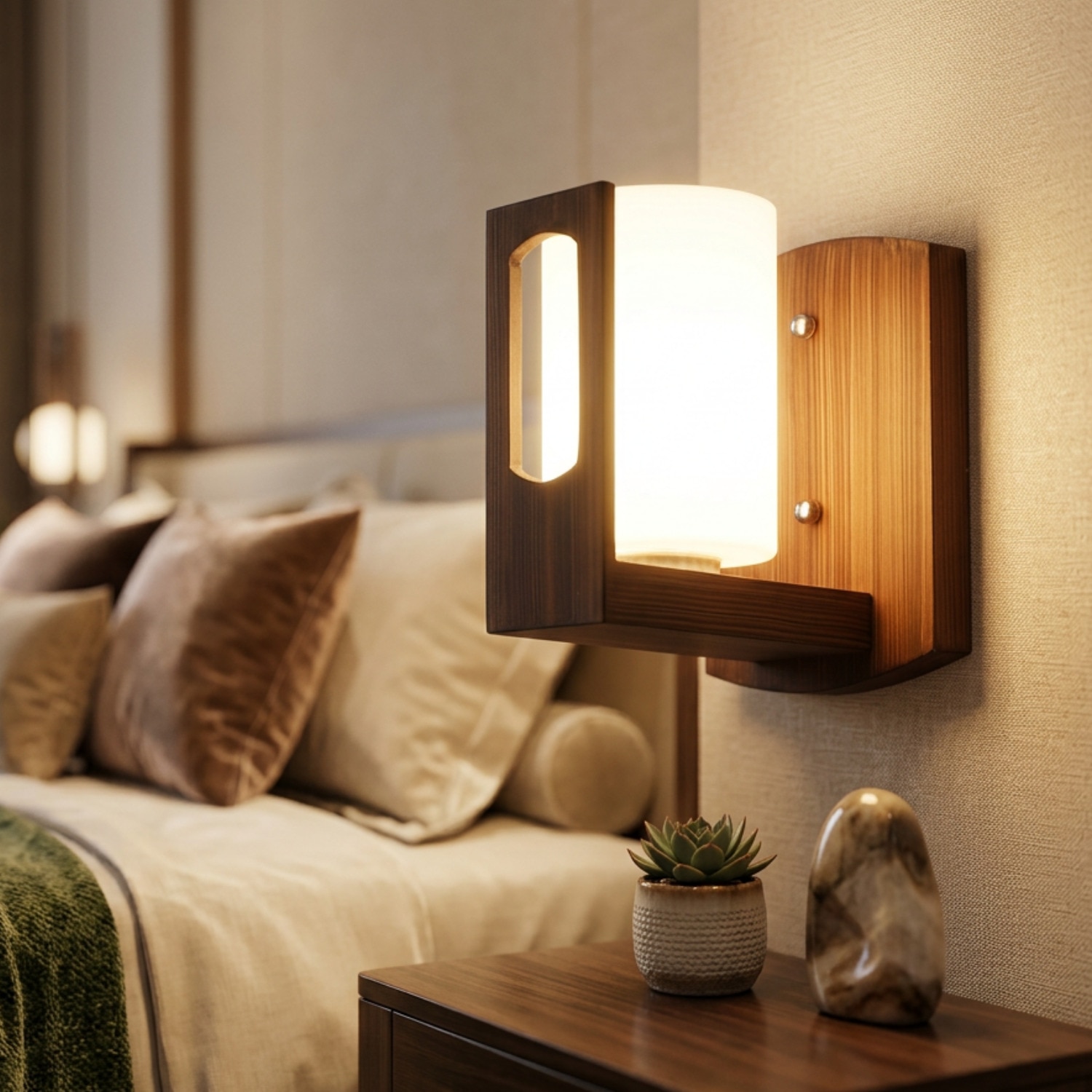 Eliante Wooden Wall Lights Wood & Glass Material Dark Brown & White Finish
