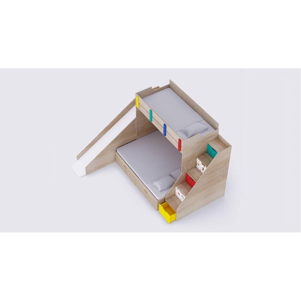 Sleep N’ Slide Bunk Bed with Slide and Storage in Oak Colour