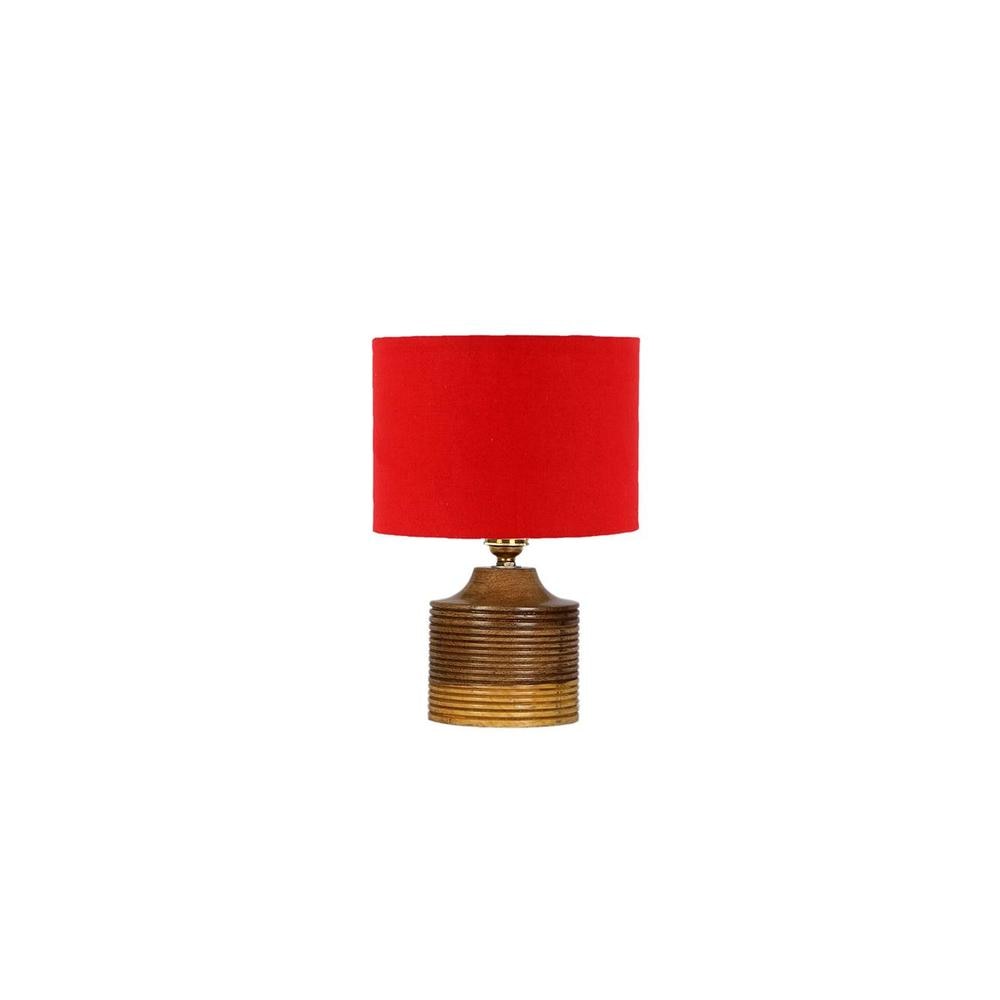 Ava Red cotton table lamp with Natural Wood Base