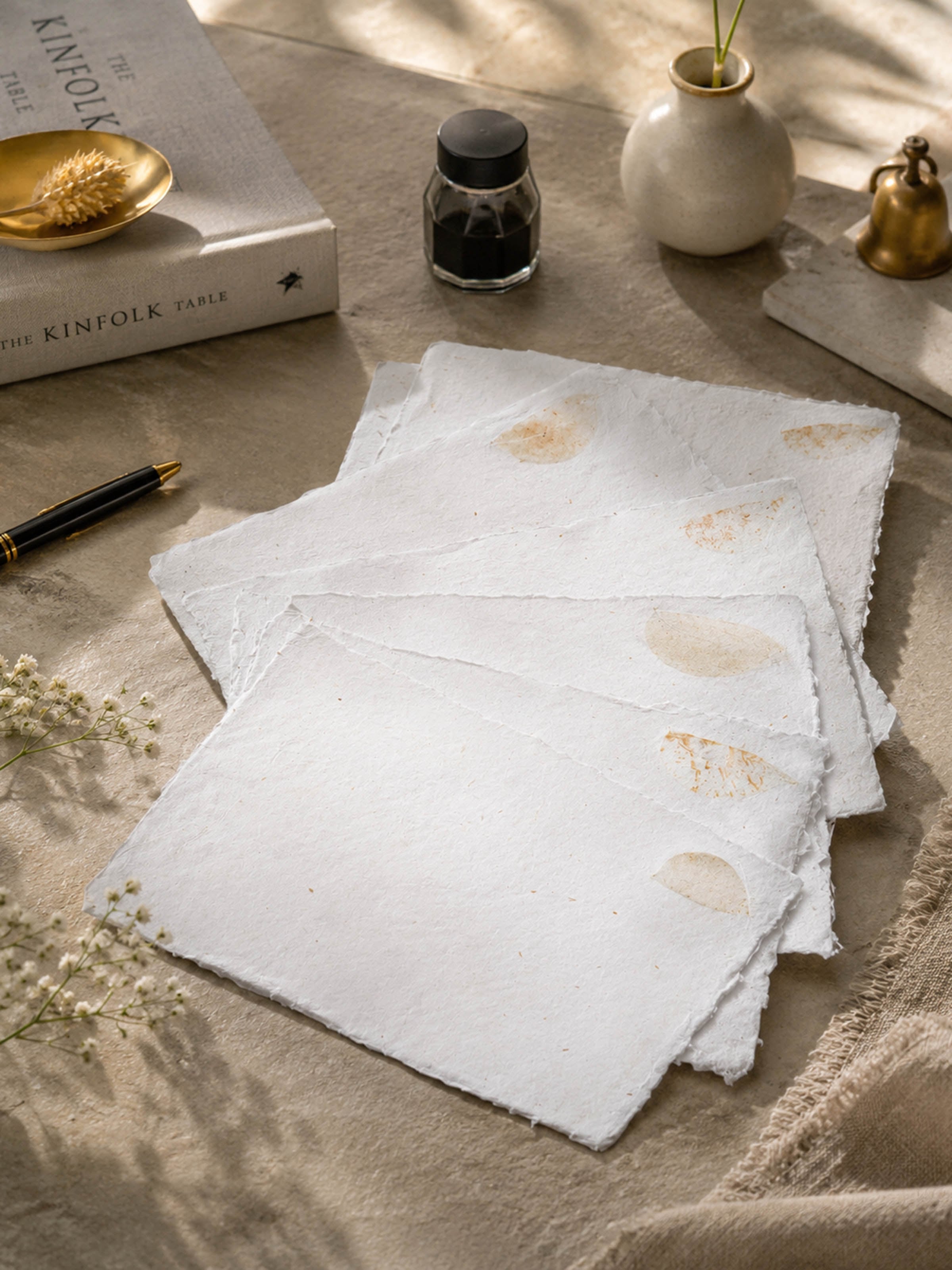 Auroville Handmade Paper Sheets White (5 Pcs)