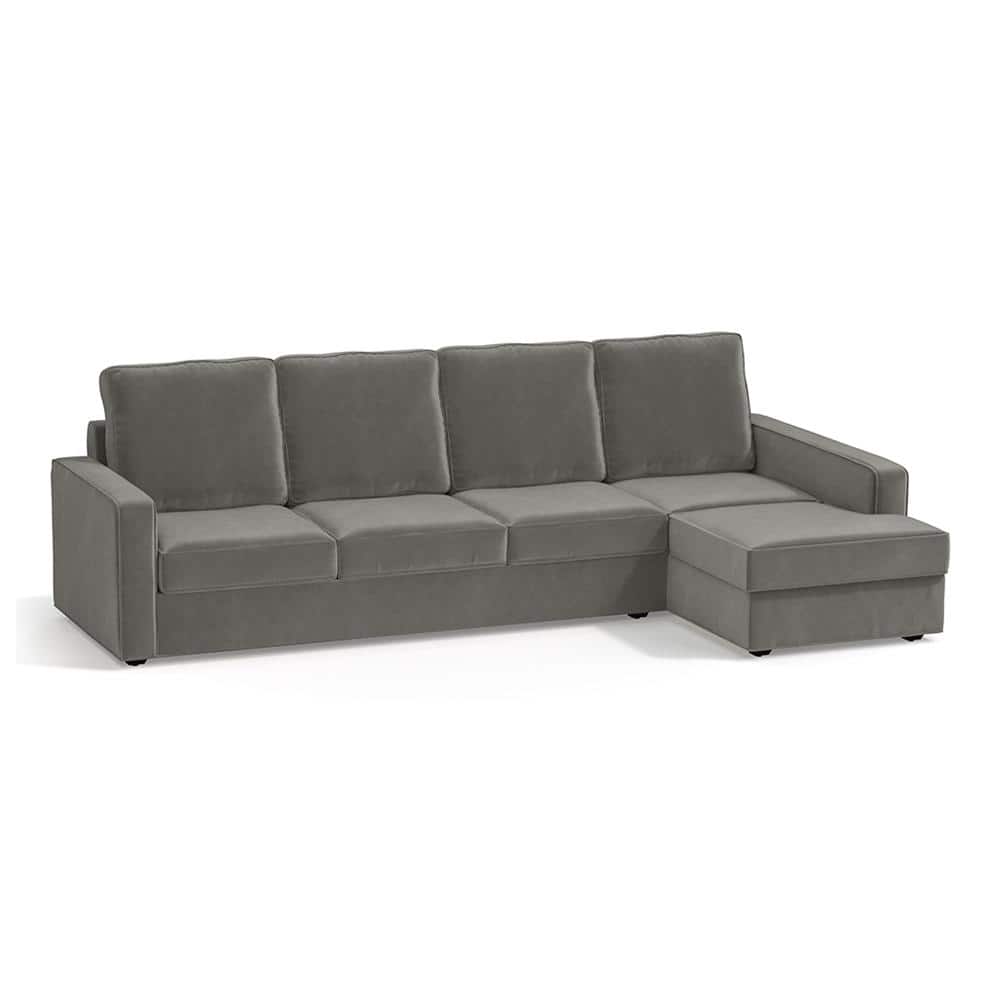 Apollo Sectional Fabric Sofa (Colour : Ash Grey Velvet , Seating Capacity : Right Aligned 3 Seater + Chaise+ Ottoman  Cushion Type : Soft )