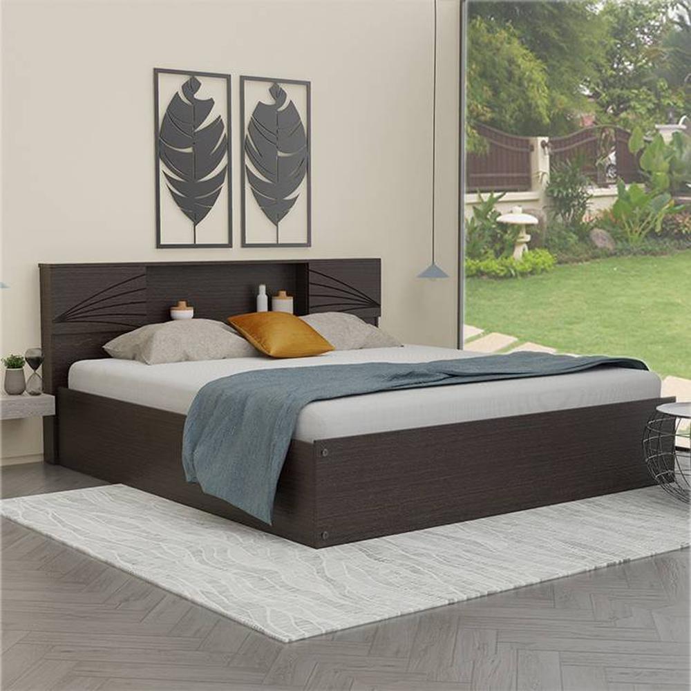 Galene Solid Wood Queen Size Drawer Storage Bed In Melamine Finish