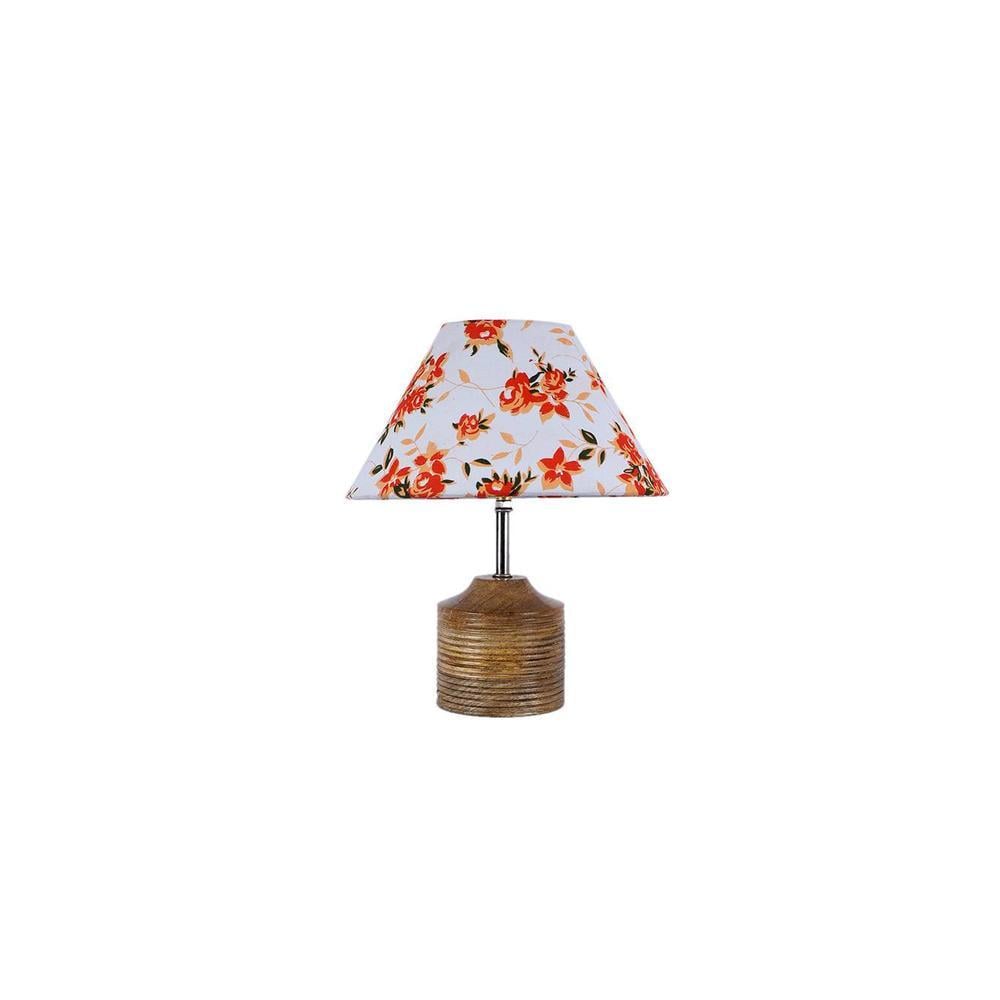 Katherine Multicolour Fabric Shade Table Lamp with Natural Wooden Base