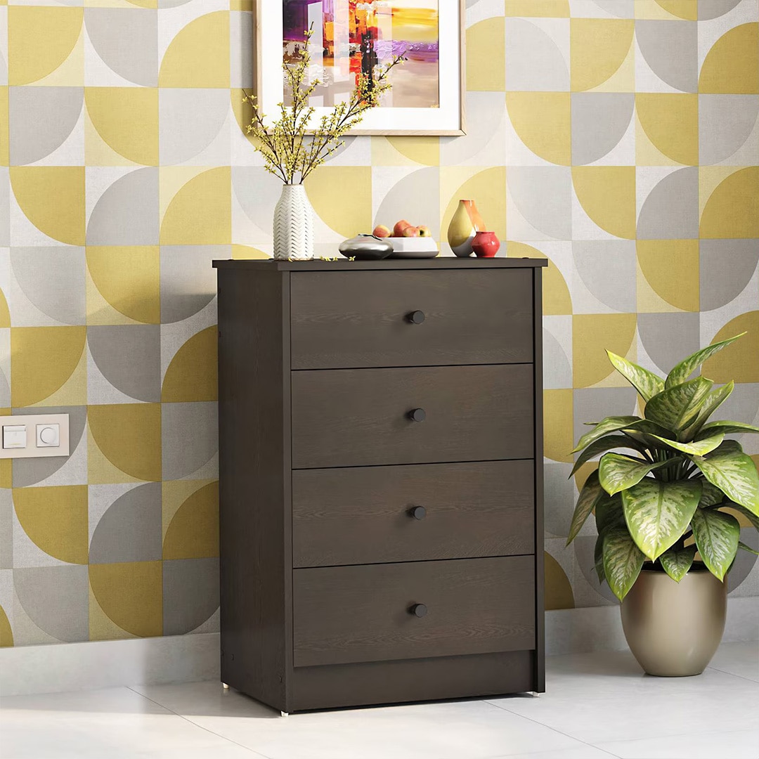 Ben Engineered Wood Chest of 4 Drawers in Dark Wenge Finish - Urban Ladder