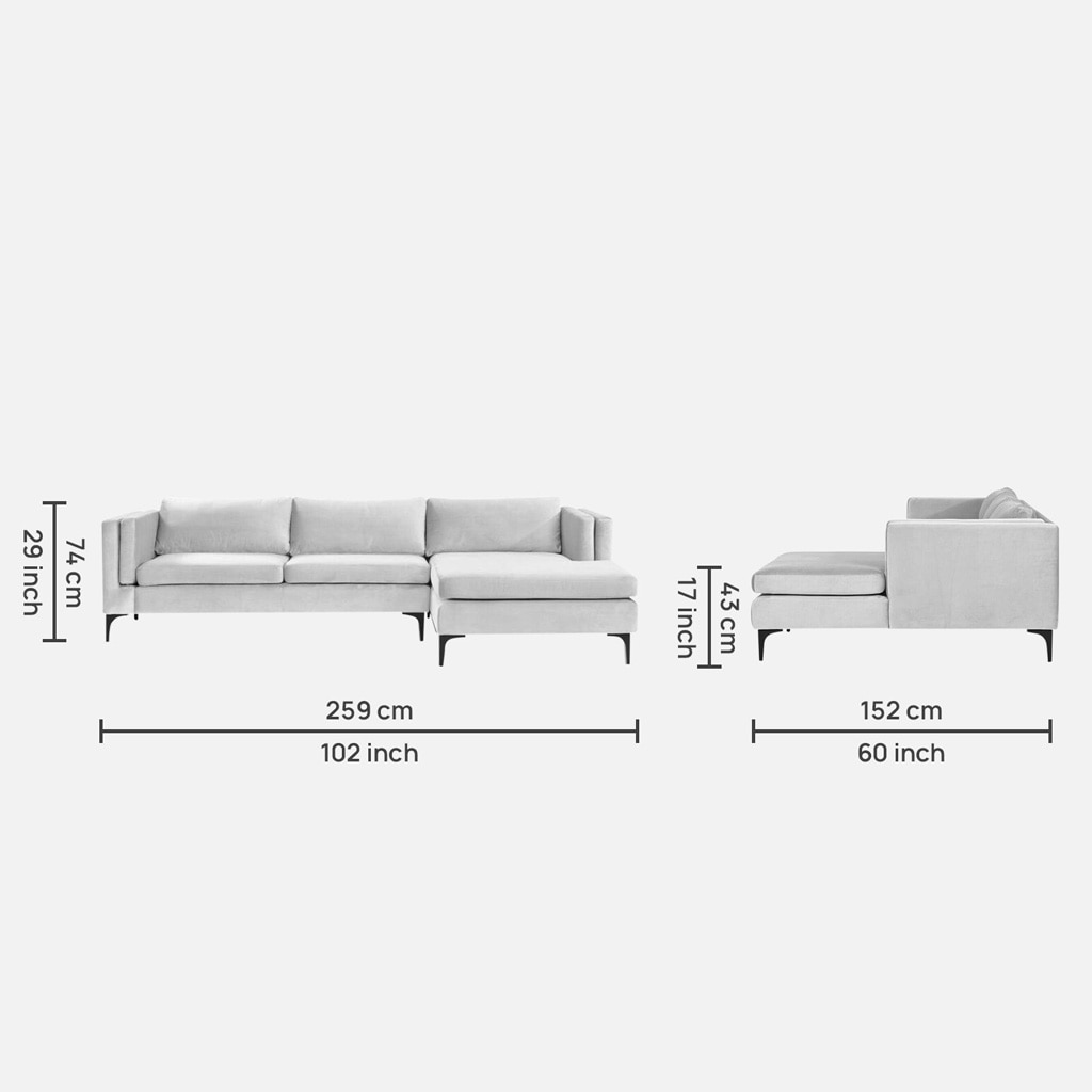 Brezza Sectional Fabric Sofa - Grey
