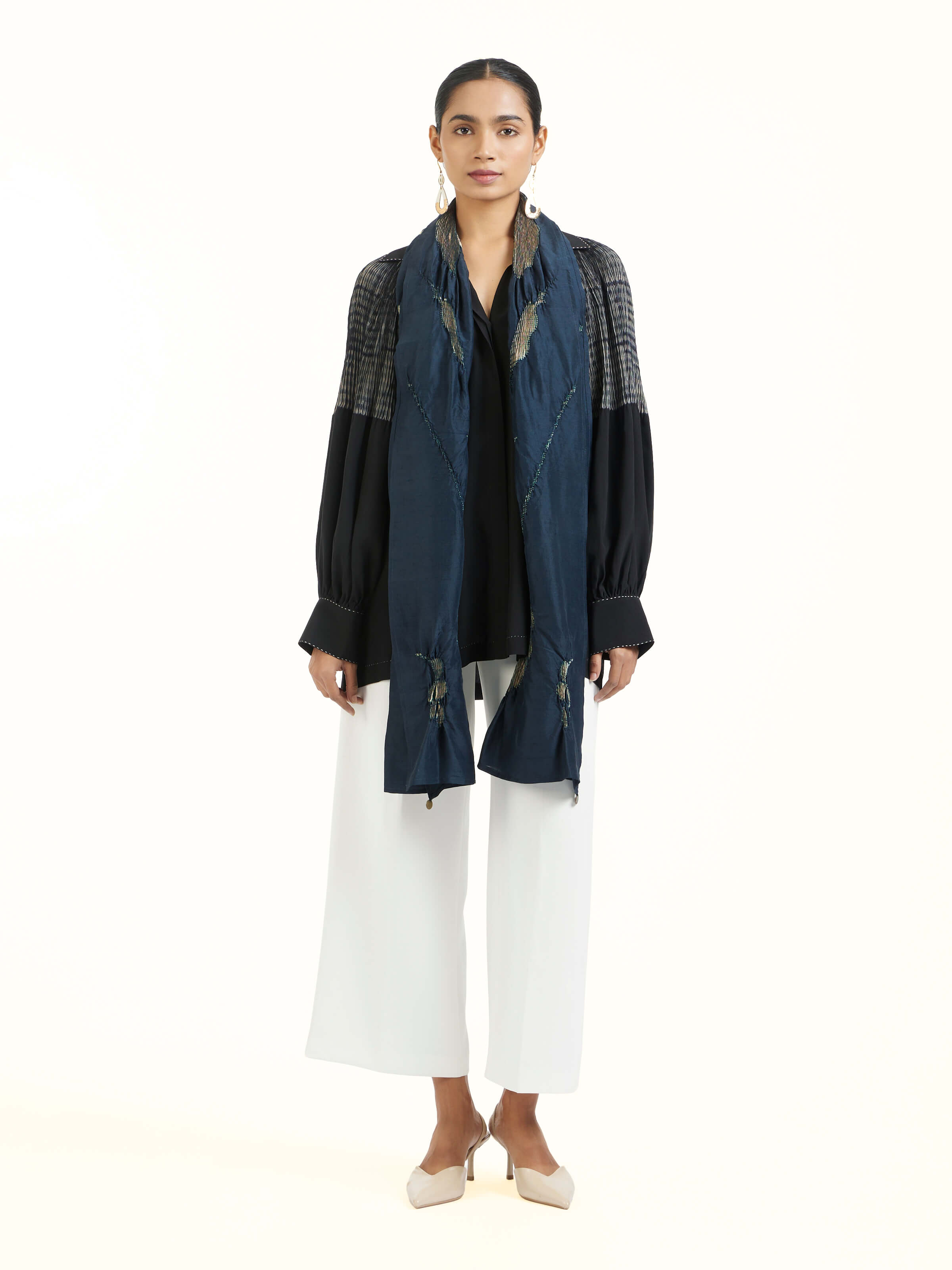 Whiskey Blue Tie & Dye Shibori Stole