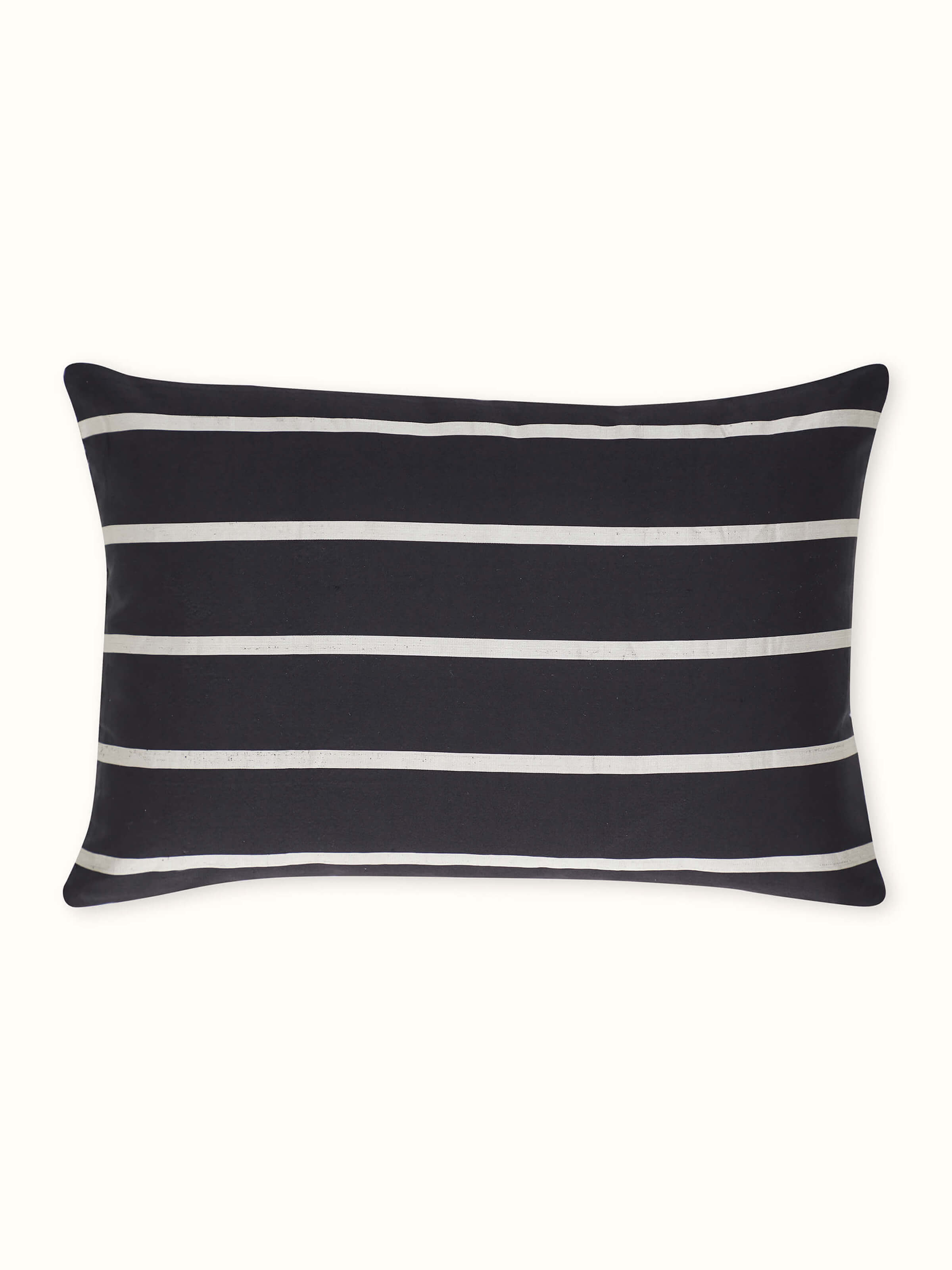 Awadh Black Stripes Banarasi Handloom Silk Lumbar Cushion Cover