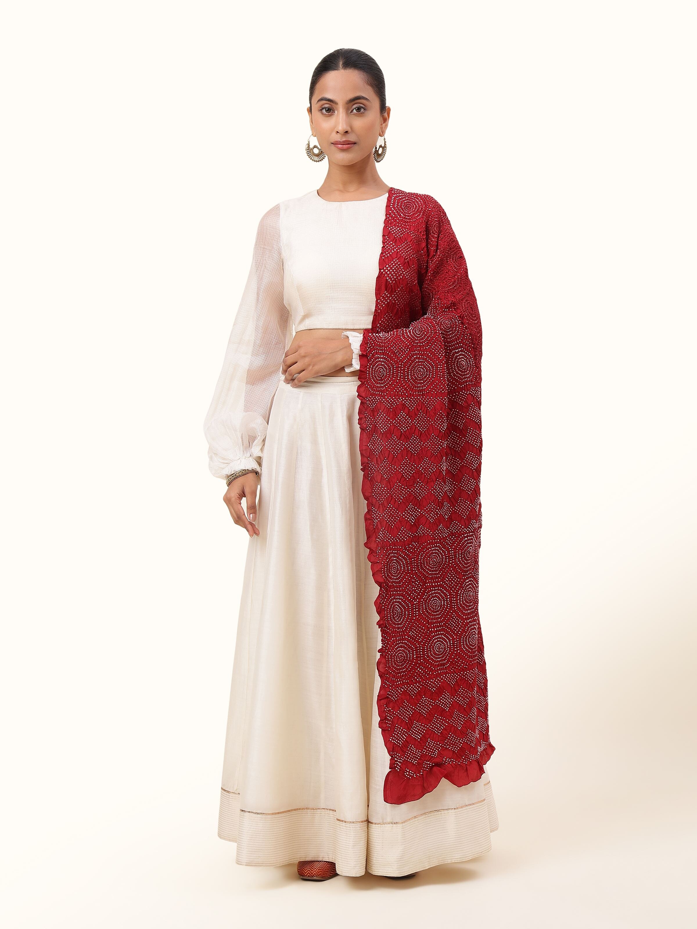Maroon Silk Bandhani Tie & Dye Dupatta