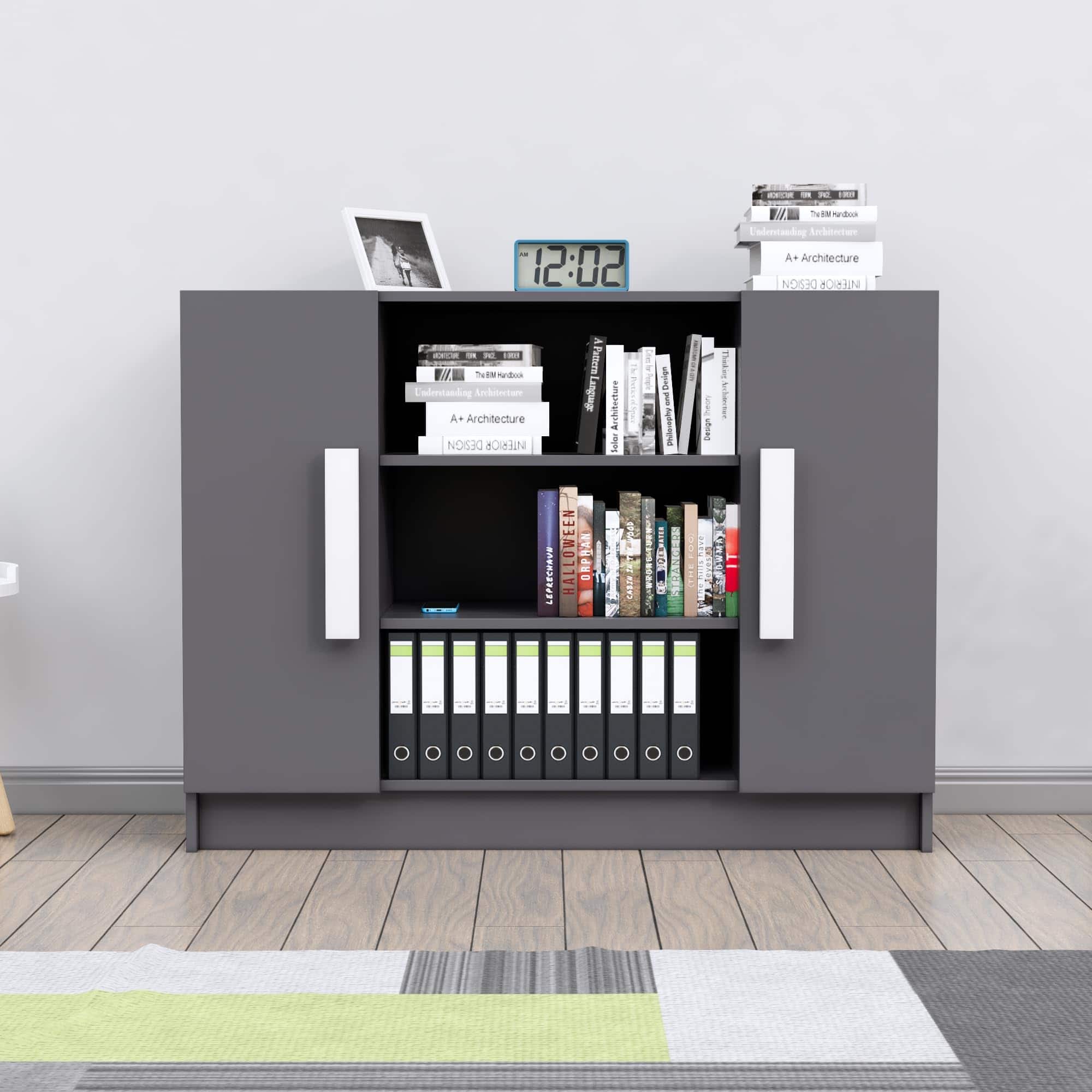 Hexa Engineered Wood Bookshelf in Slate Grey Colour - HexaRed