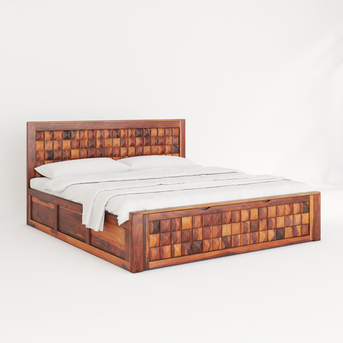 Keaton Solid Wood King Size Drawer And Box Storage Bed In Brown Finish