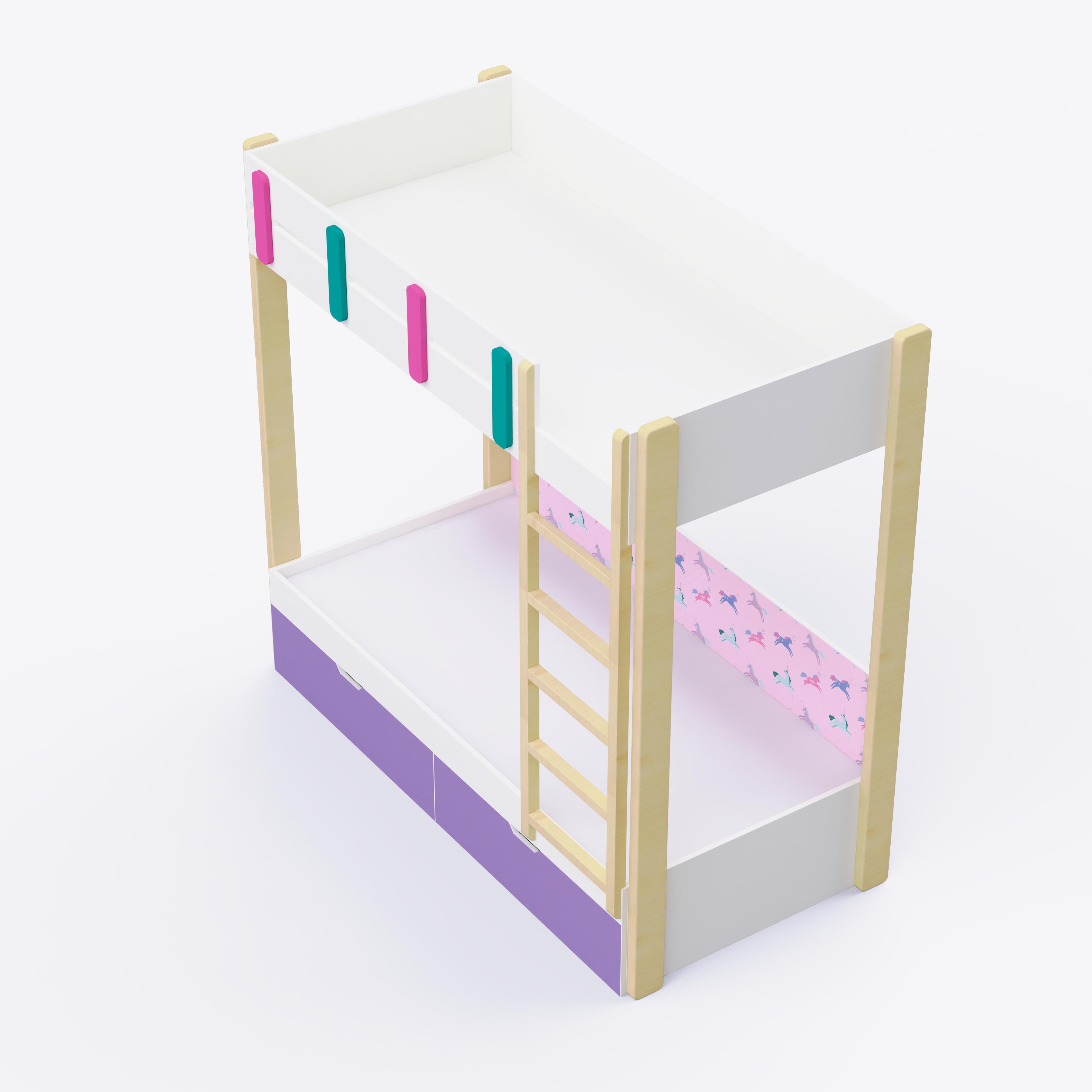 Pine Tree Single Size Bunk Bed In White & Pink Colour