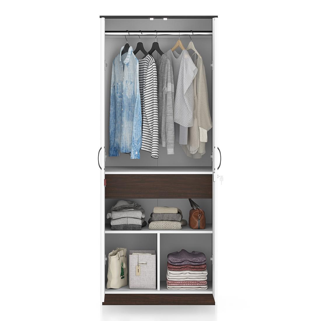 Riley Engineered Wood 2 Door Wardrobe in White Finish