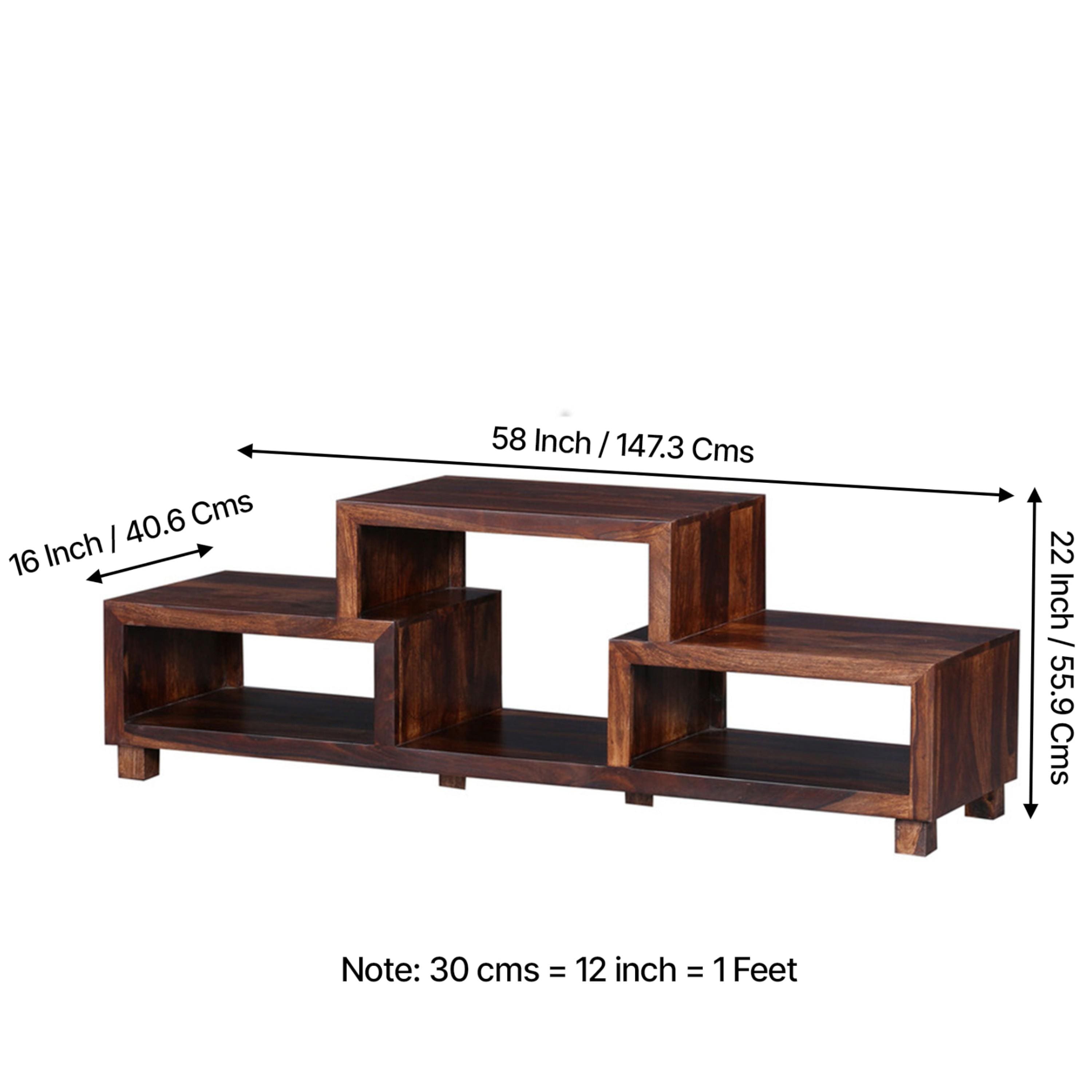 Allen Sheesham Wood Minimalist Tv Entertainment Unit For Tv Upto 55 Inch In Provisional Teak Finish