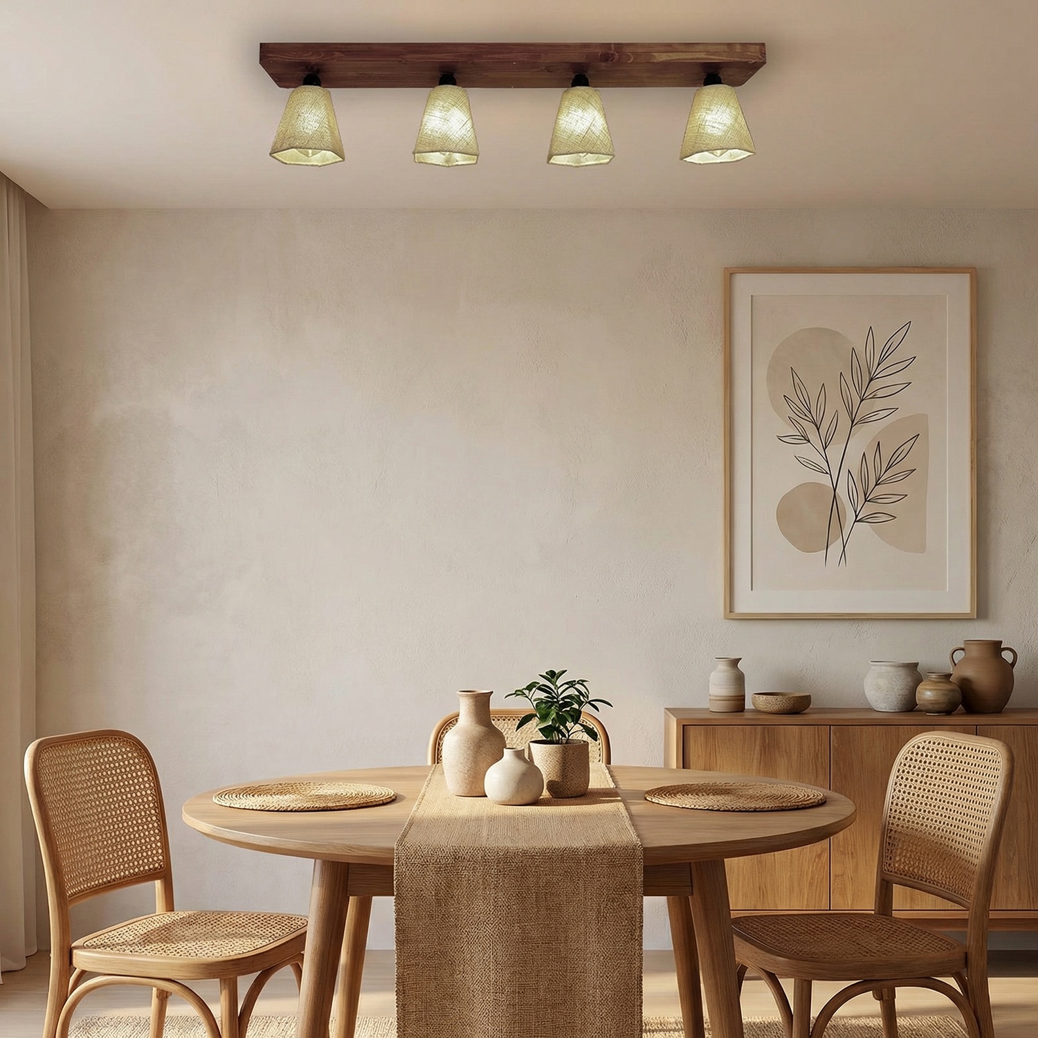 Hexagon Brown Solid Wood Ceiling Light