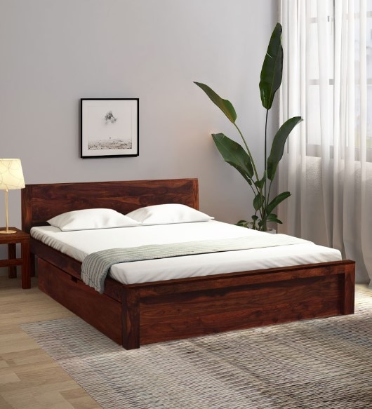 Monaco Solid Wood Queen Drawer Storage Bed In Honey Oak Finish